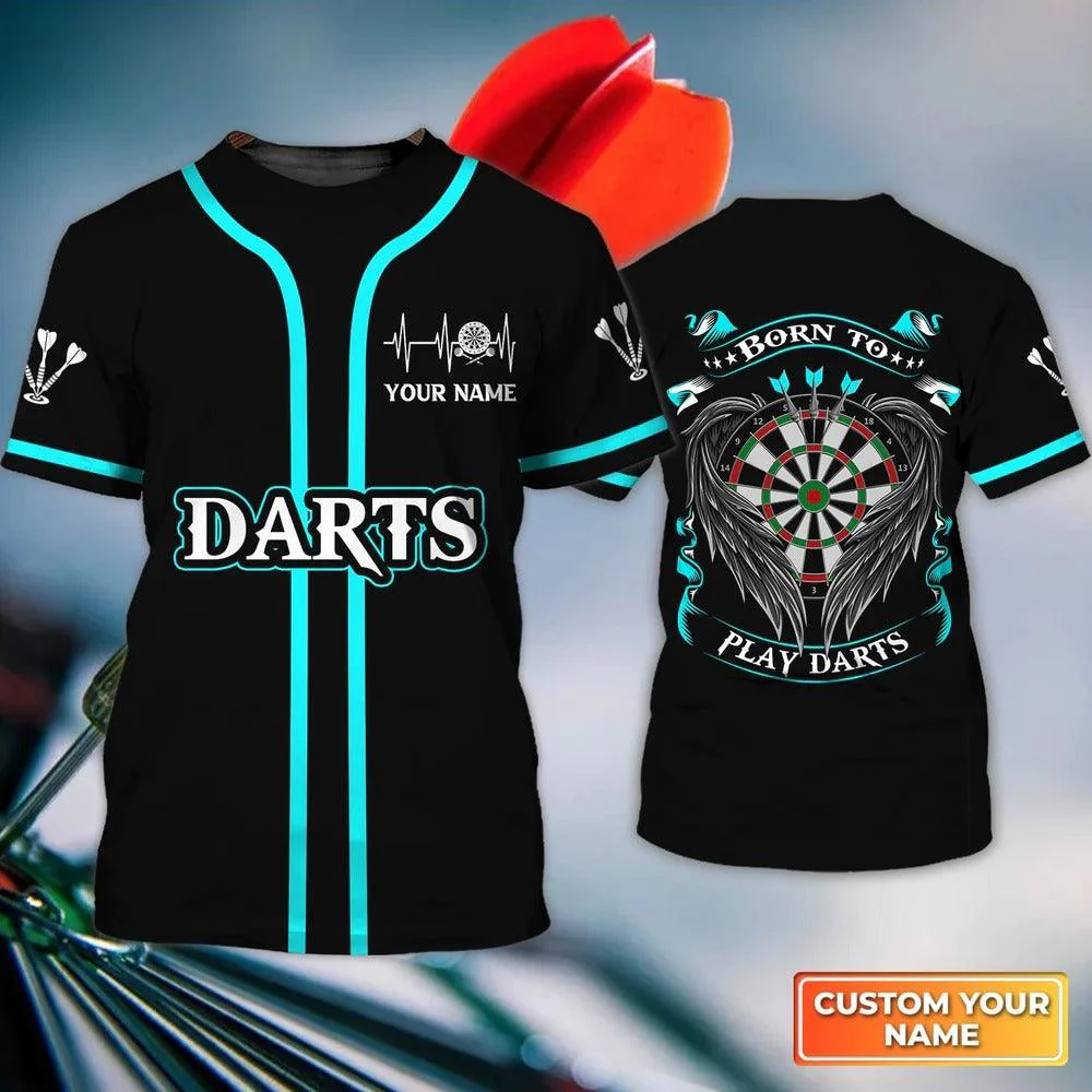 Customized Darts T Shirt, Dartboard Wings Born To Play Darts, Personalized Name T Shirt For Men - Perfect Gift For Darts Lovers, Darts Players