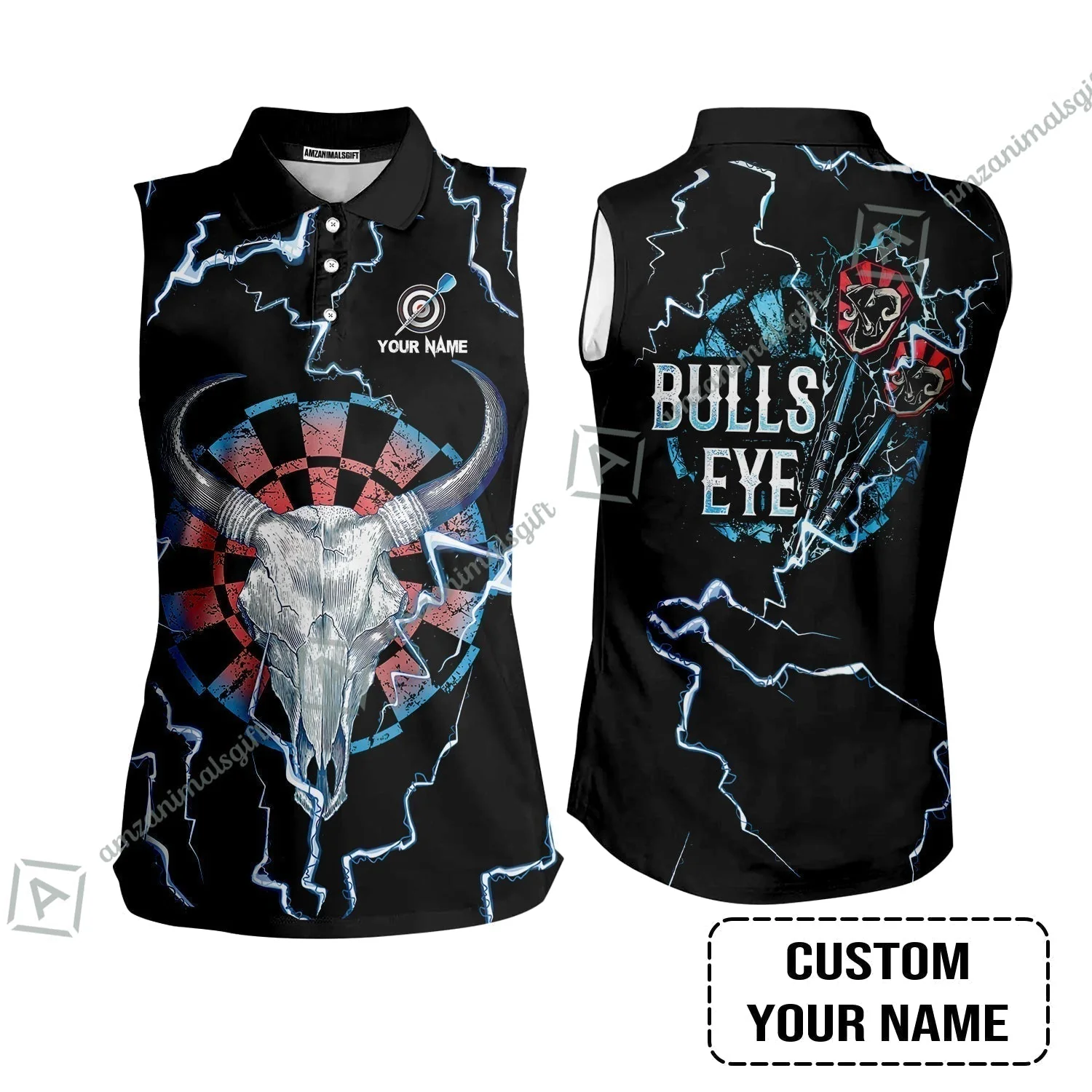 Customized Darts T-Shirt, Darts Bullseye Thunder Skull, Personalized Name T-Shirt - Image 4