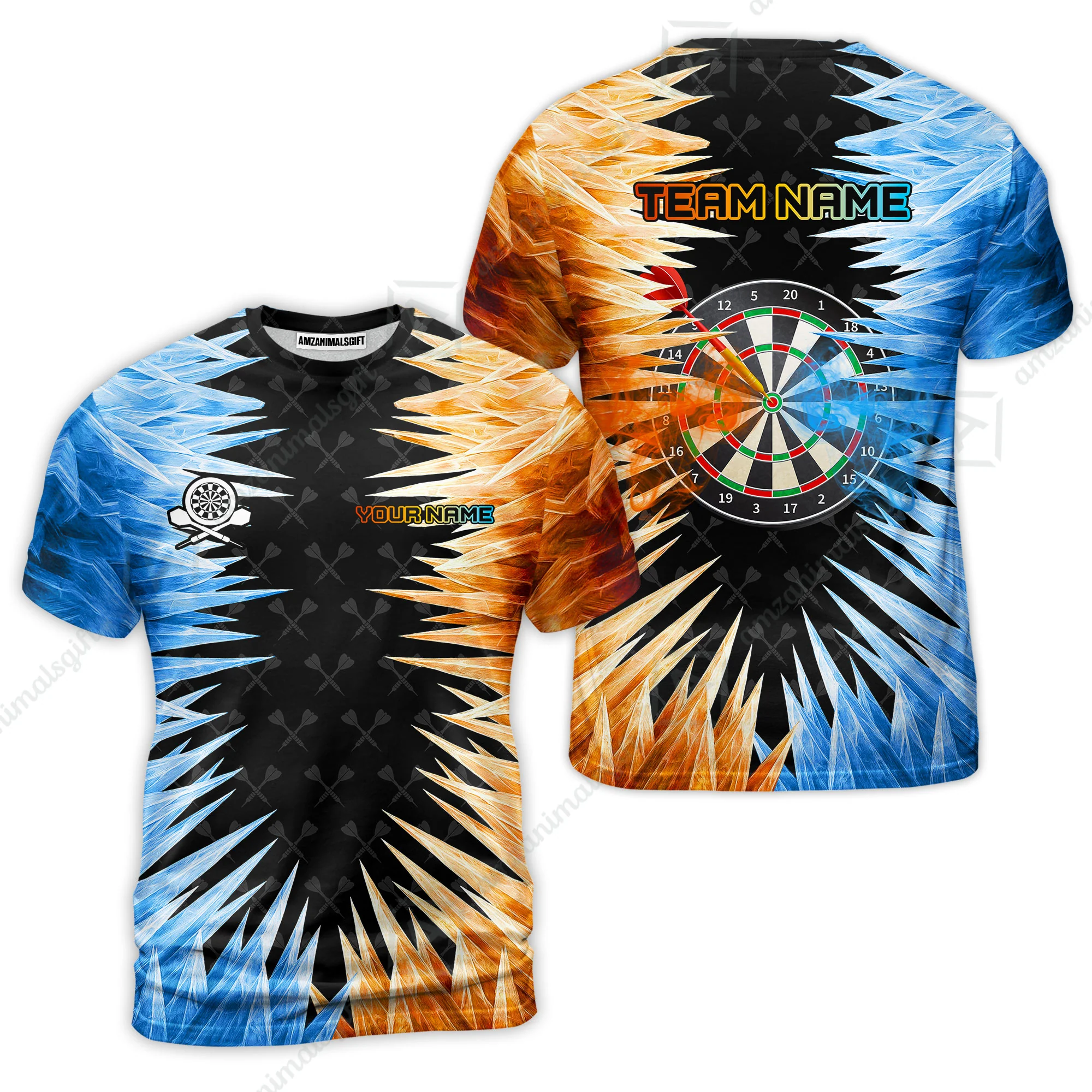 Customized Darts T-Shirt, Darts Dartboard Ice And Fire Multicolor Custom Darts T-Shirt Team Jersey For Darts Players - Image 5