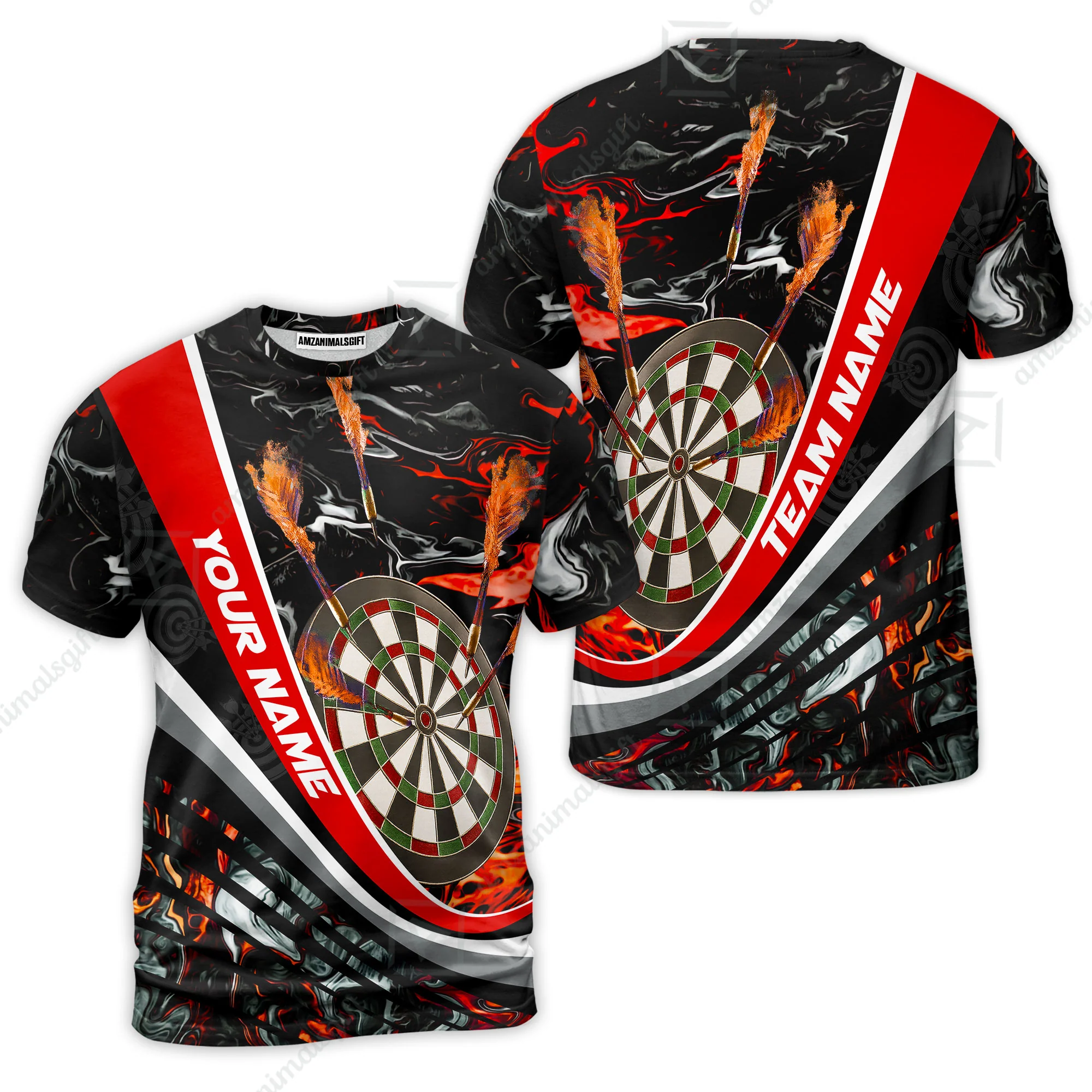 Customized Darts T-Shirt, Darts Flaming Magma Multicolor Custom Dart T-Shirt Team Jersey For Darts Player - Image 3