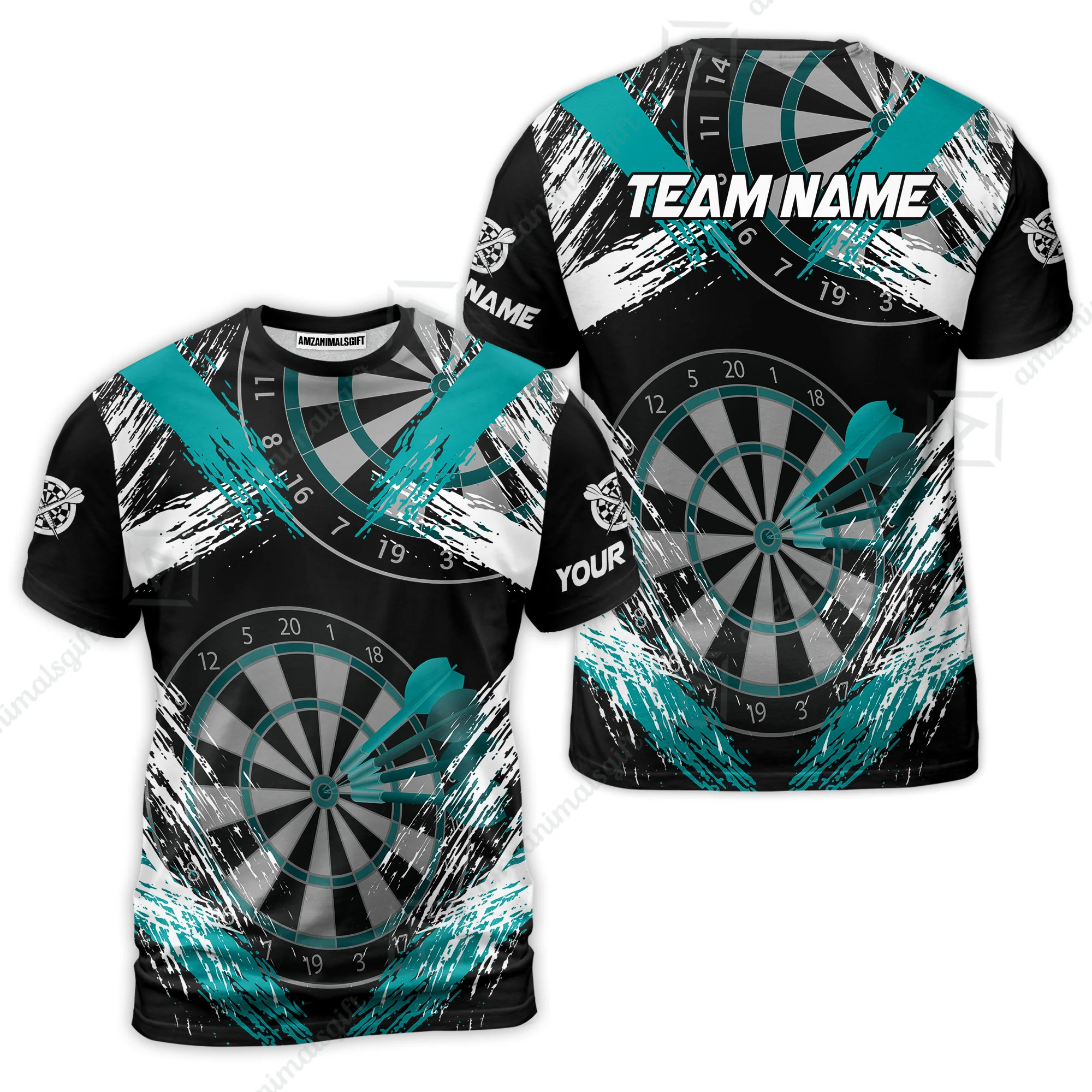 Customized Darts T-Shirt, Darts Tournament Grunge Style Multicolor Custom Dart T-Shirt Team Jersey For Darts Player - Image 4