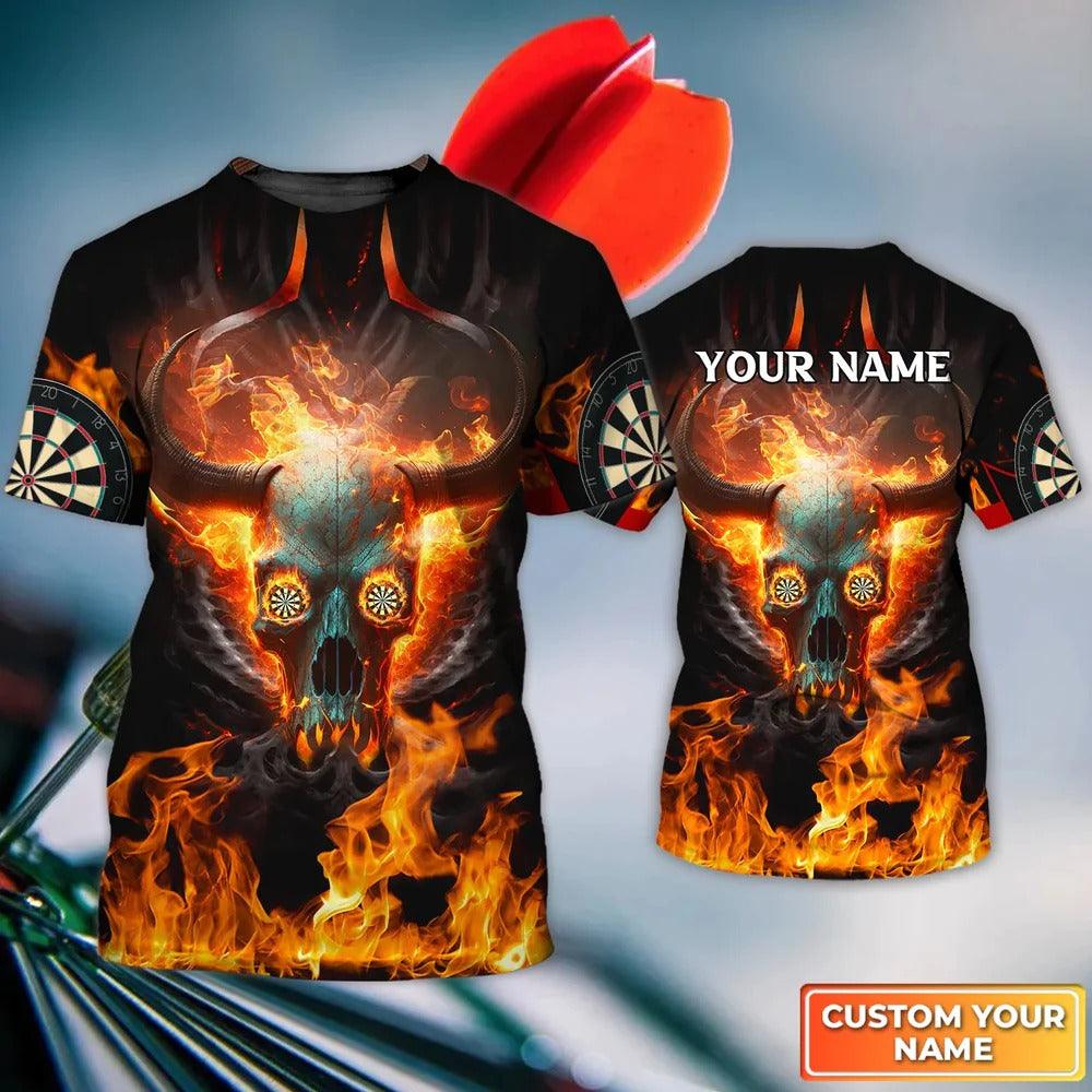 Customized Darts T Shirt, Flame Dartboard Shirt, Personalized Name Skull And Darts T Shirt For Men - Perfect Gift For Darts Lovers, Darts Players