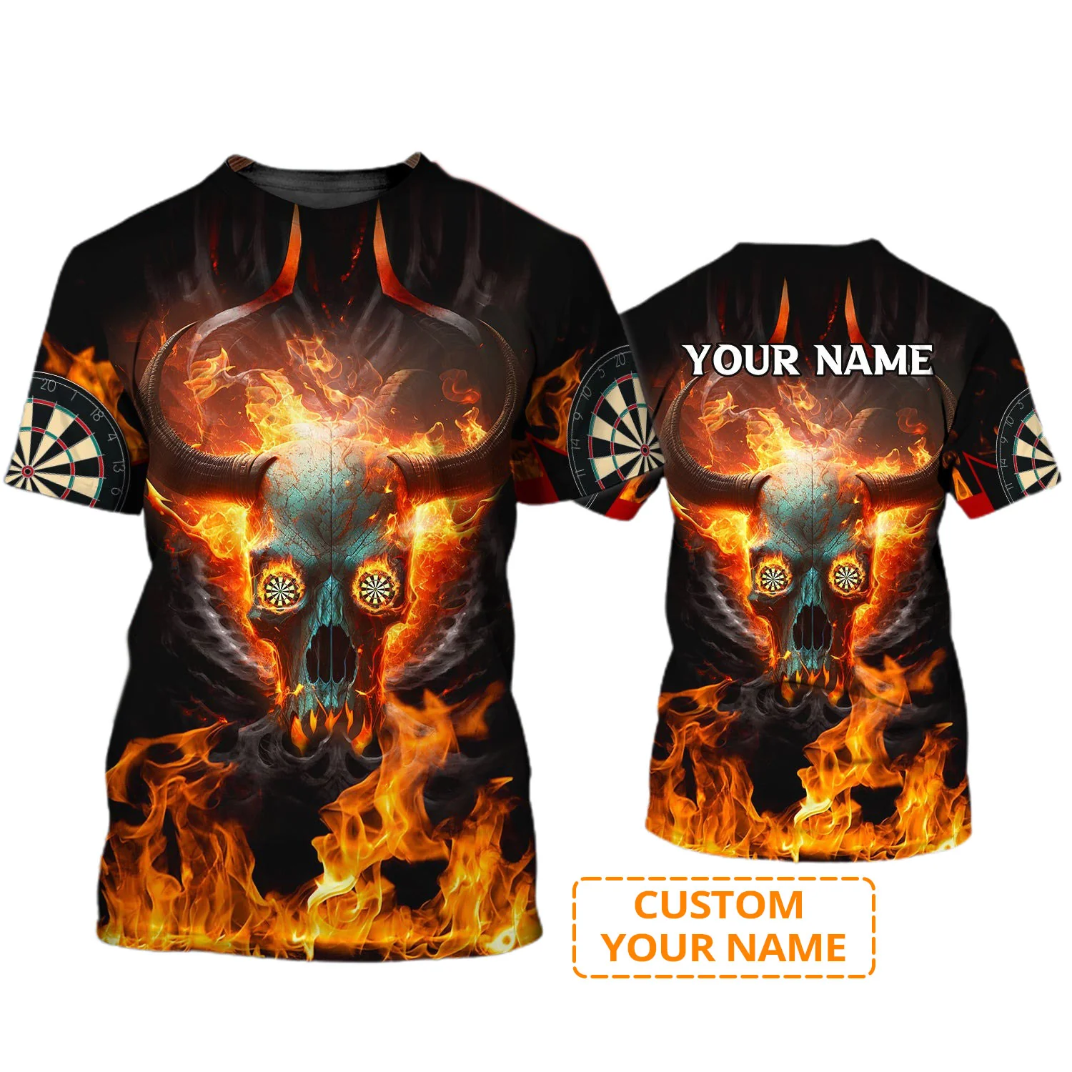Customized Darts T Shirt, Flame Dartboard Shirt, Personalized Name Skull And Darts T Shirt For Men - Perfect Gift For Darts Lovers, Darts Players - Image 2