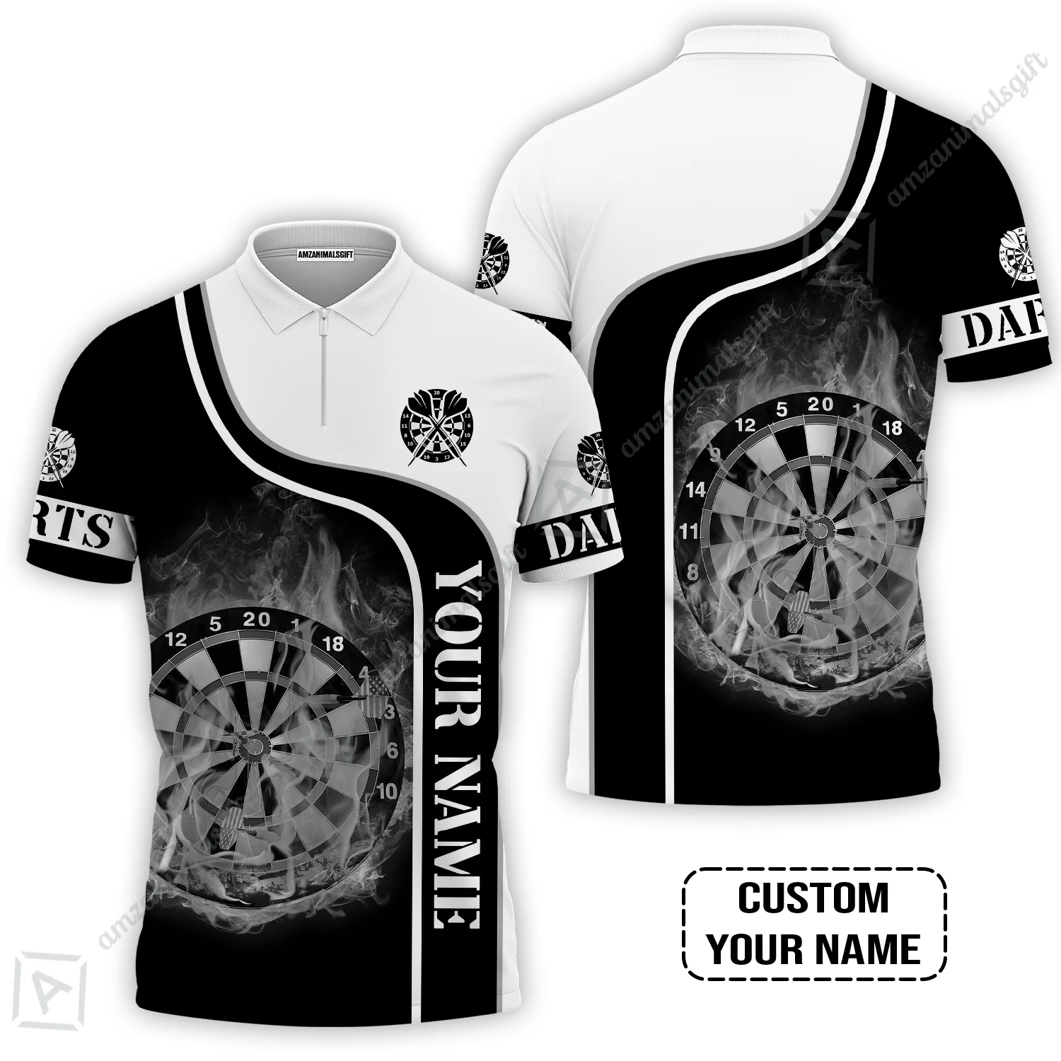 Customized Darts Hoodie, Personalized Black White Darts Hoodie - Image 3