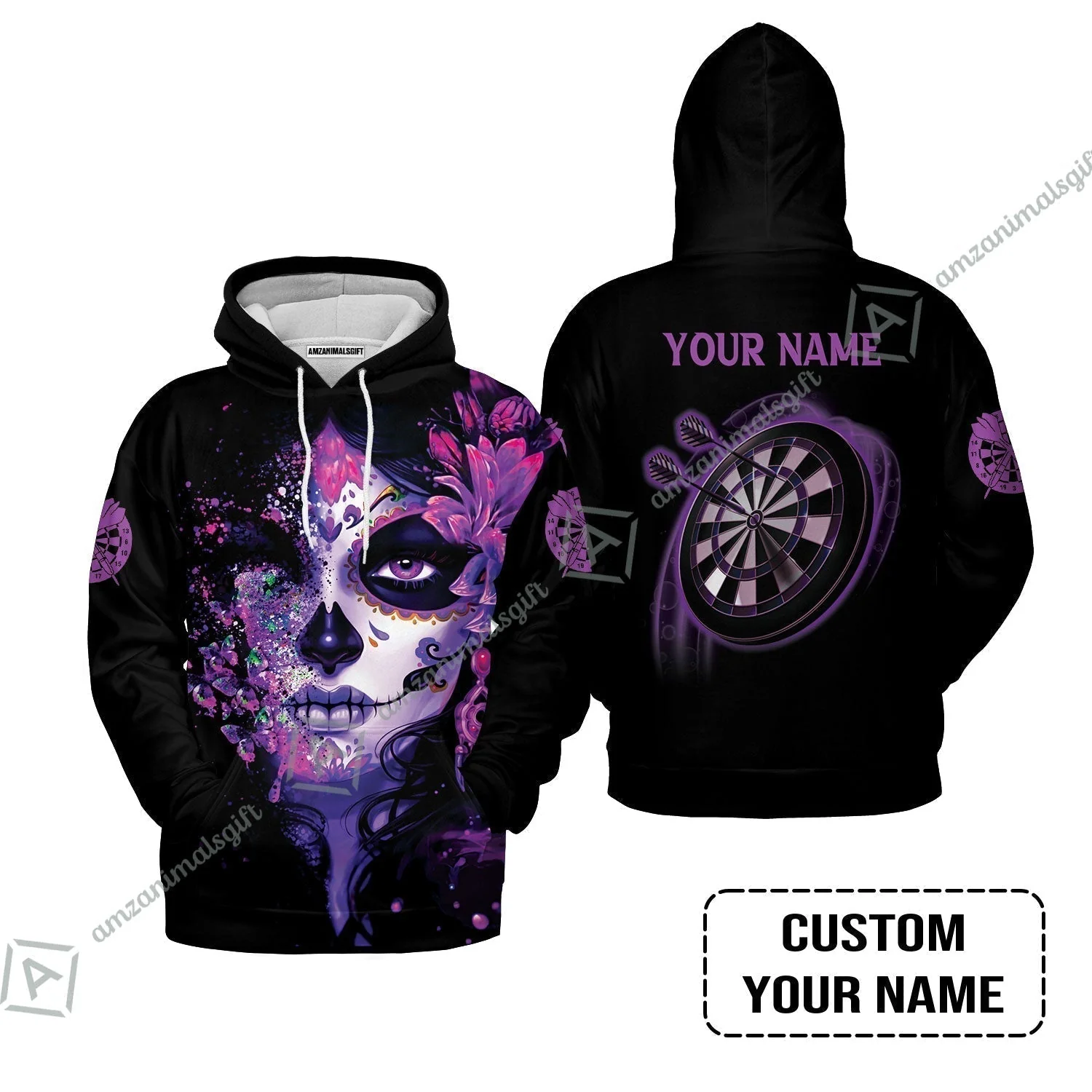 Customized Darts T-Shirt, Skull Girl Butterfly Personalized Sugar Skull And Darts T-Shirt - Image 7