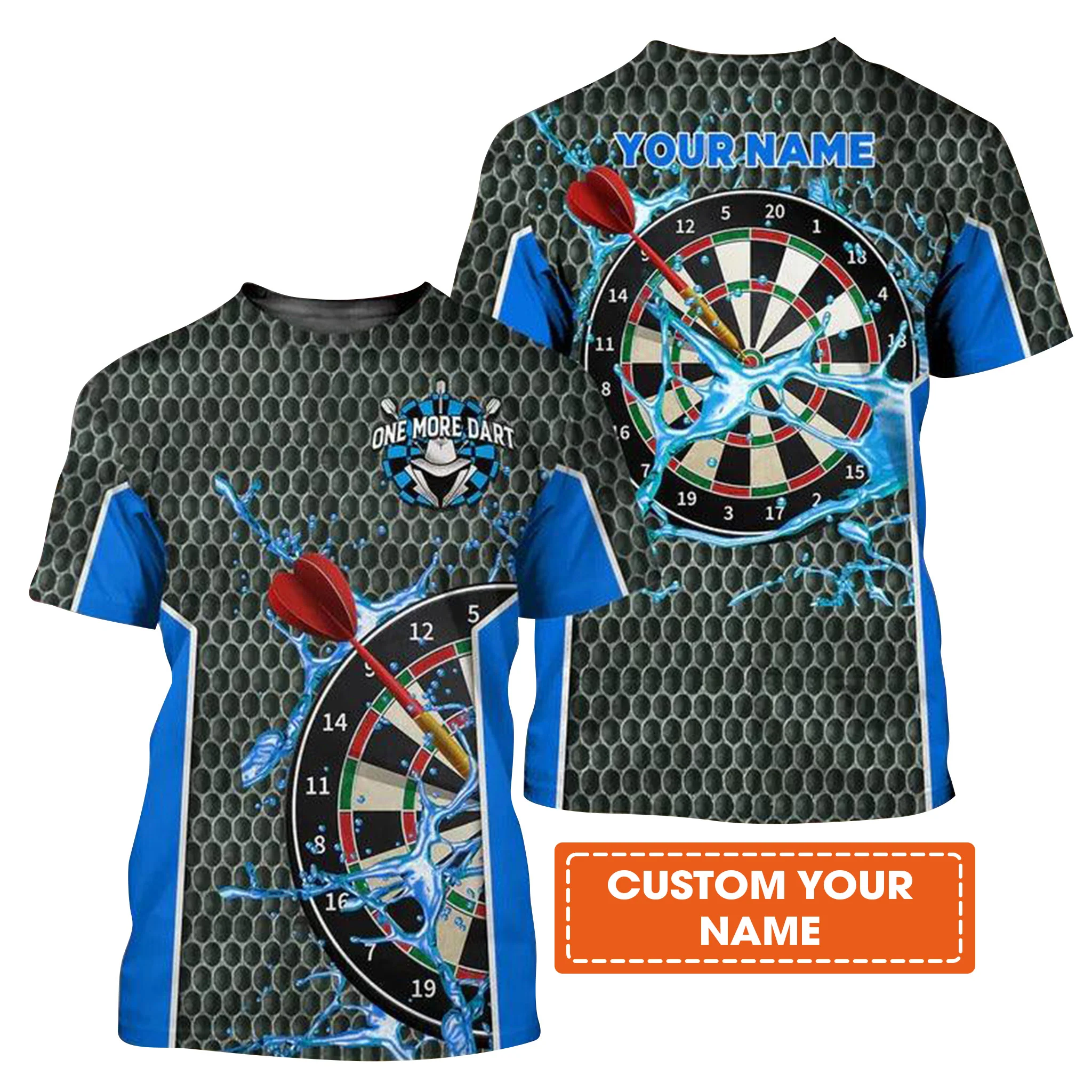 Customized Darts T Shirt, Teal Darts Water Honeycomb, Personalized Name T Shirt For Men And Women - Perfect Gift For Darts Lovers, Darts Players - Image 2
