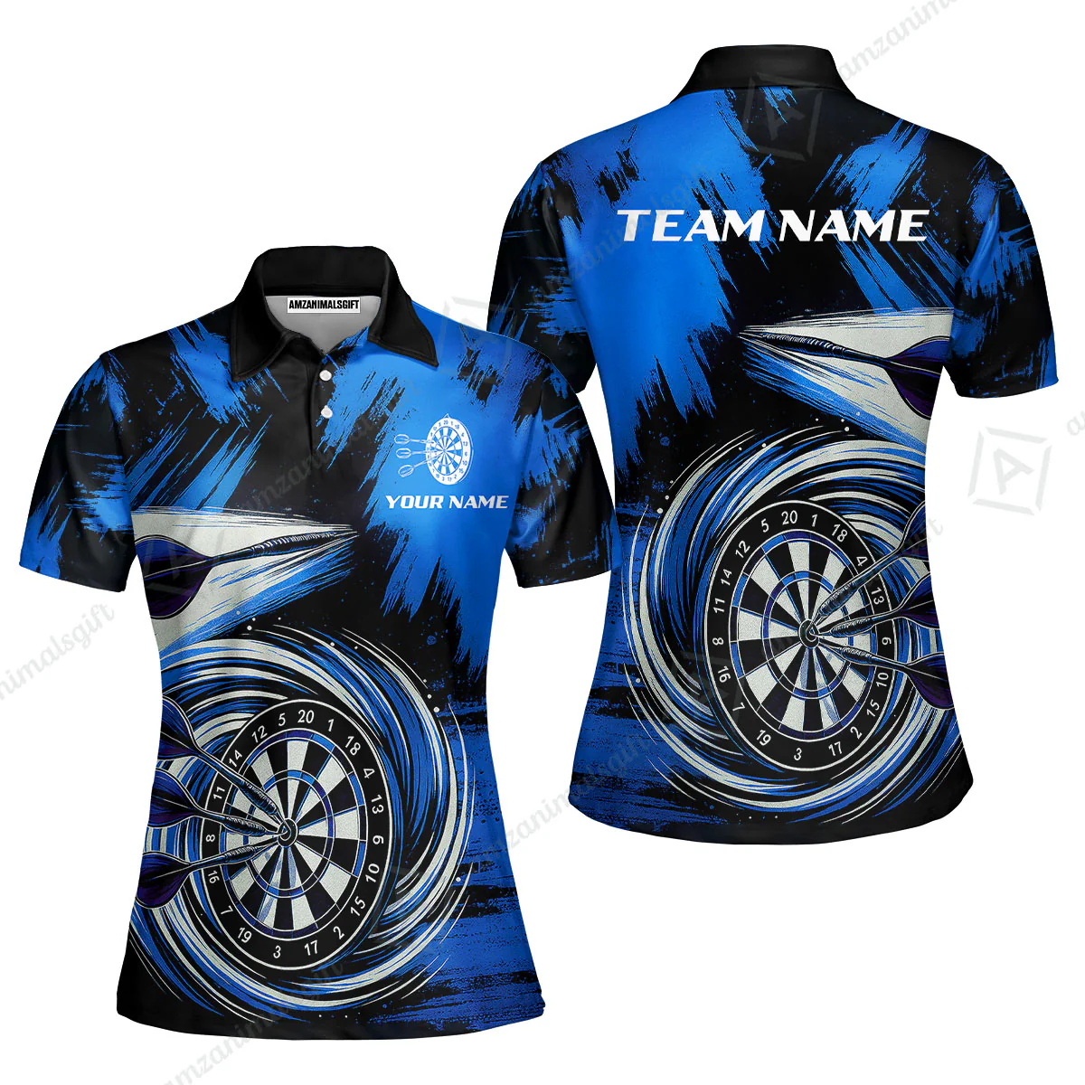 Customized Darts Women Polo Shirt, Darts Colorful Wave Custom Name Team Name Women Polo Shirt Jersey For Darts Player - Image 2