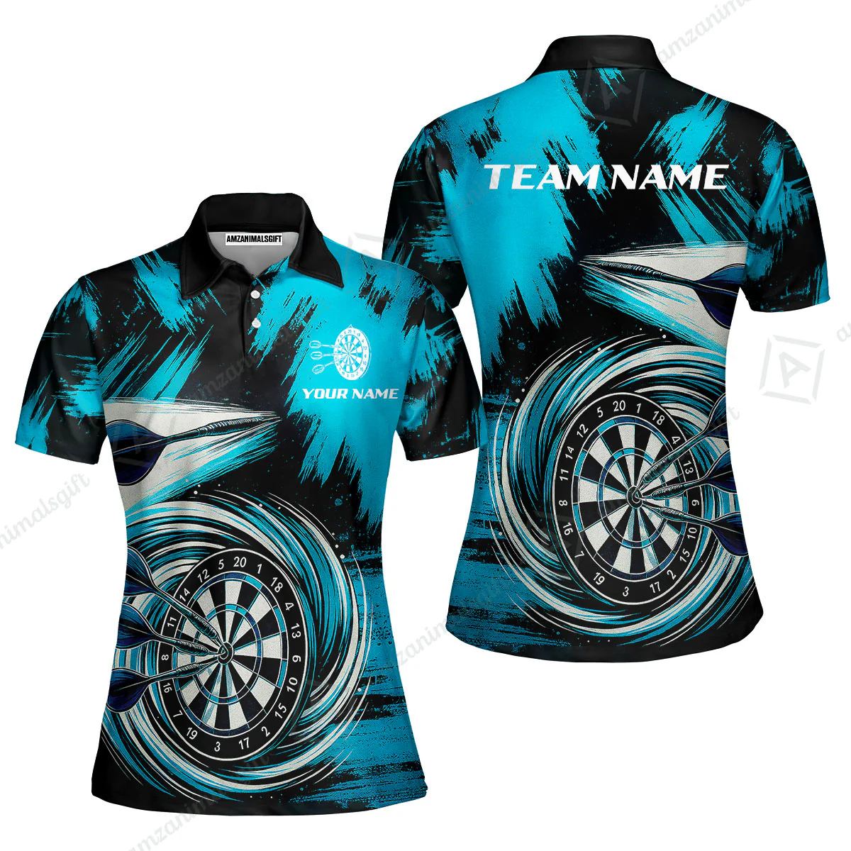 Customized Darts Women Polo Shirt, Darts Colorful Wave Custom Name Team Name Women Polo Shirt Jersey For Darts Player - Image 3