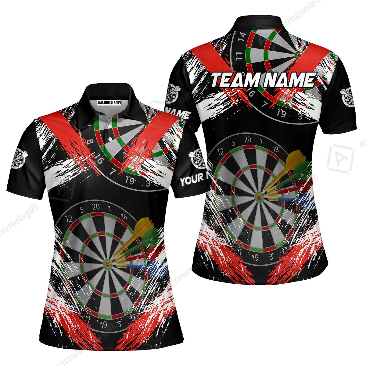 Customized Darts Women Polo Shirt, Darts Tournament Grunge Style Multicolor Women Polo Team Jersey For Darts Player - Image 3