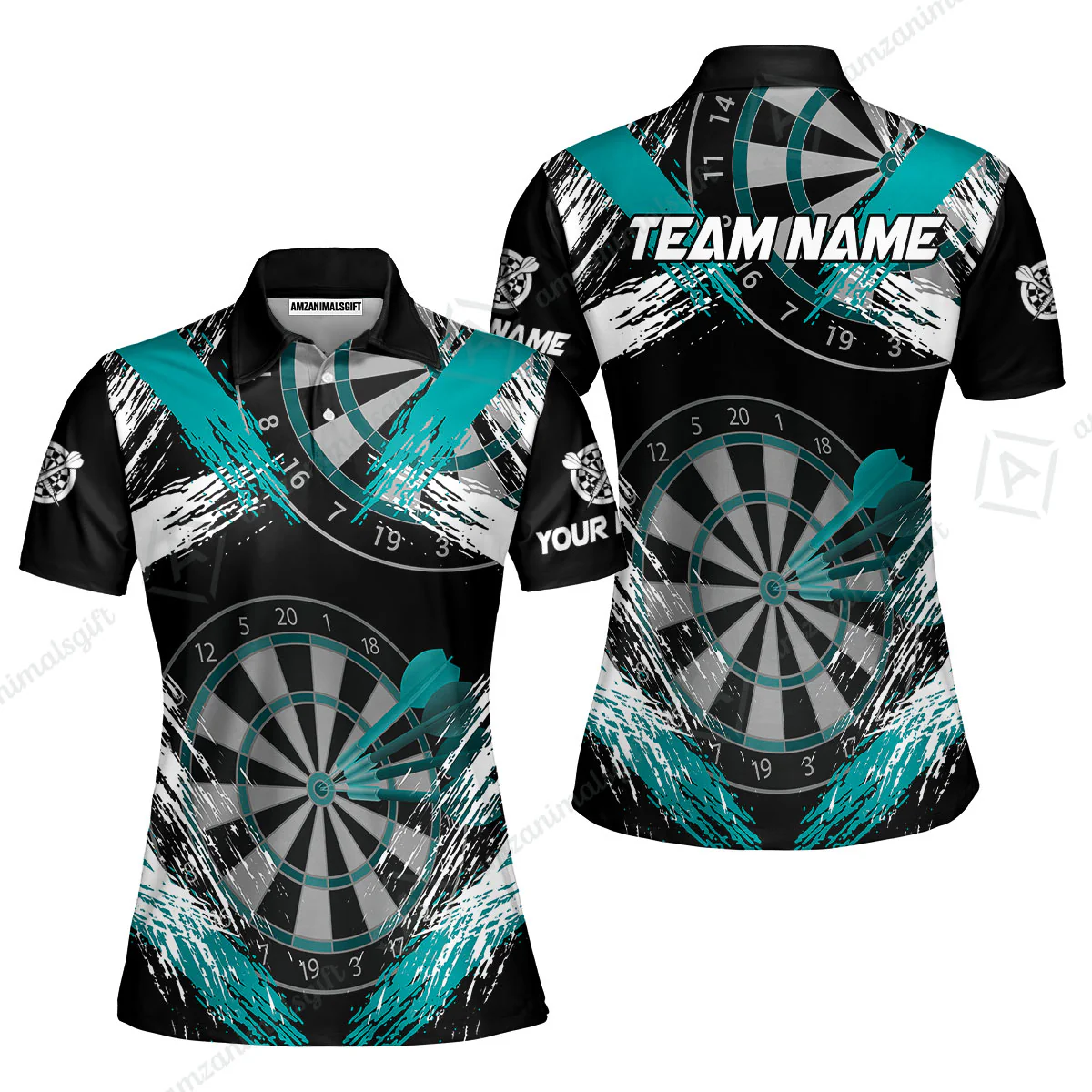 Customized Darts Women Polo Shirt, Darts Tournament Grunge Style Multicolor Women Polo Team Jersey For Darts Player - Image 4
