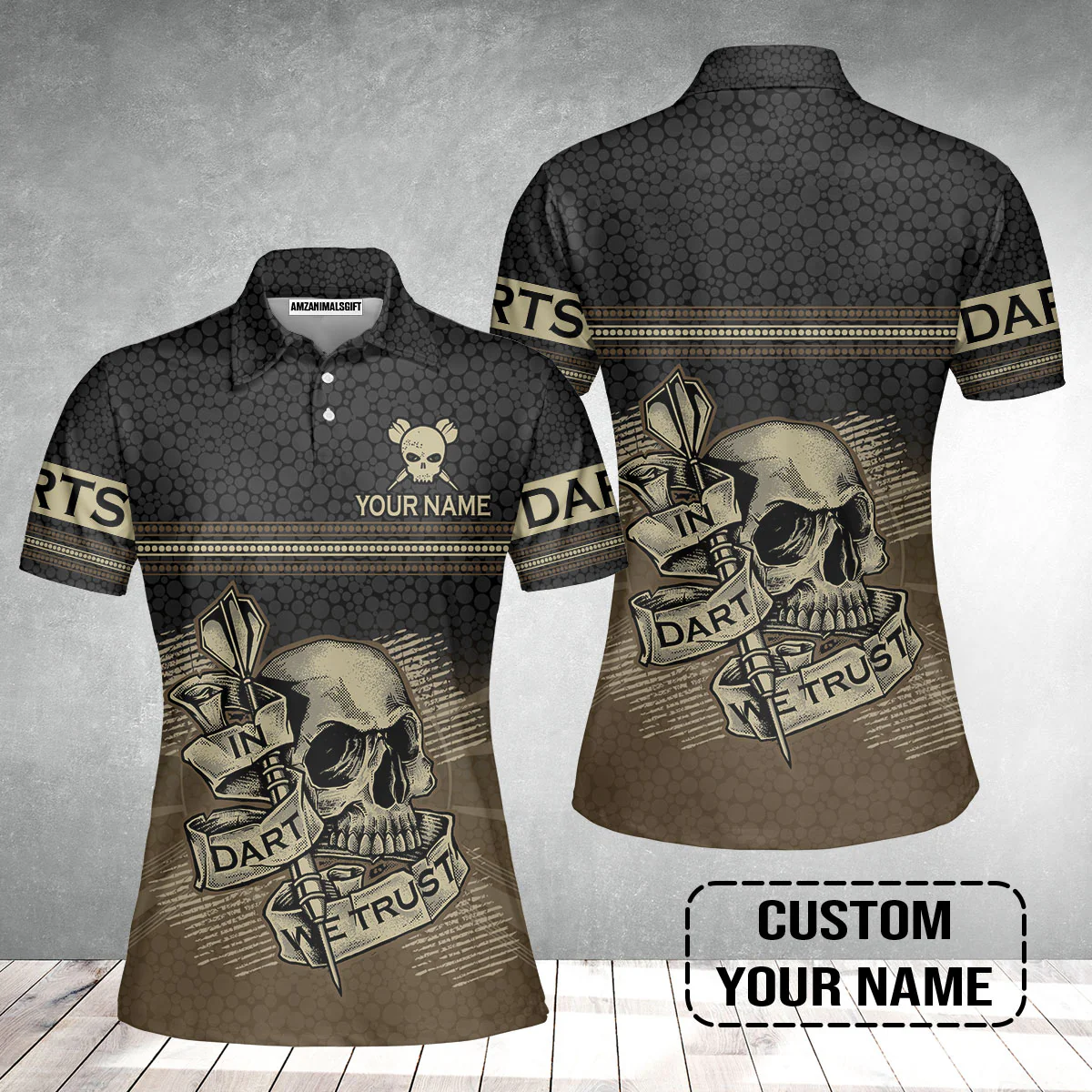 Customized Darts Women Polo Shirt, Personalized Skull In Darts We Trust Darts Women Polo Shirt - Image 2