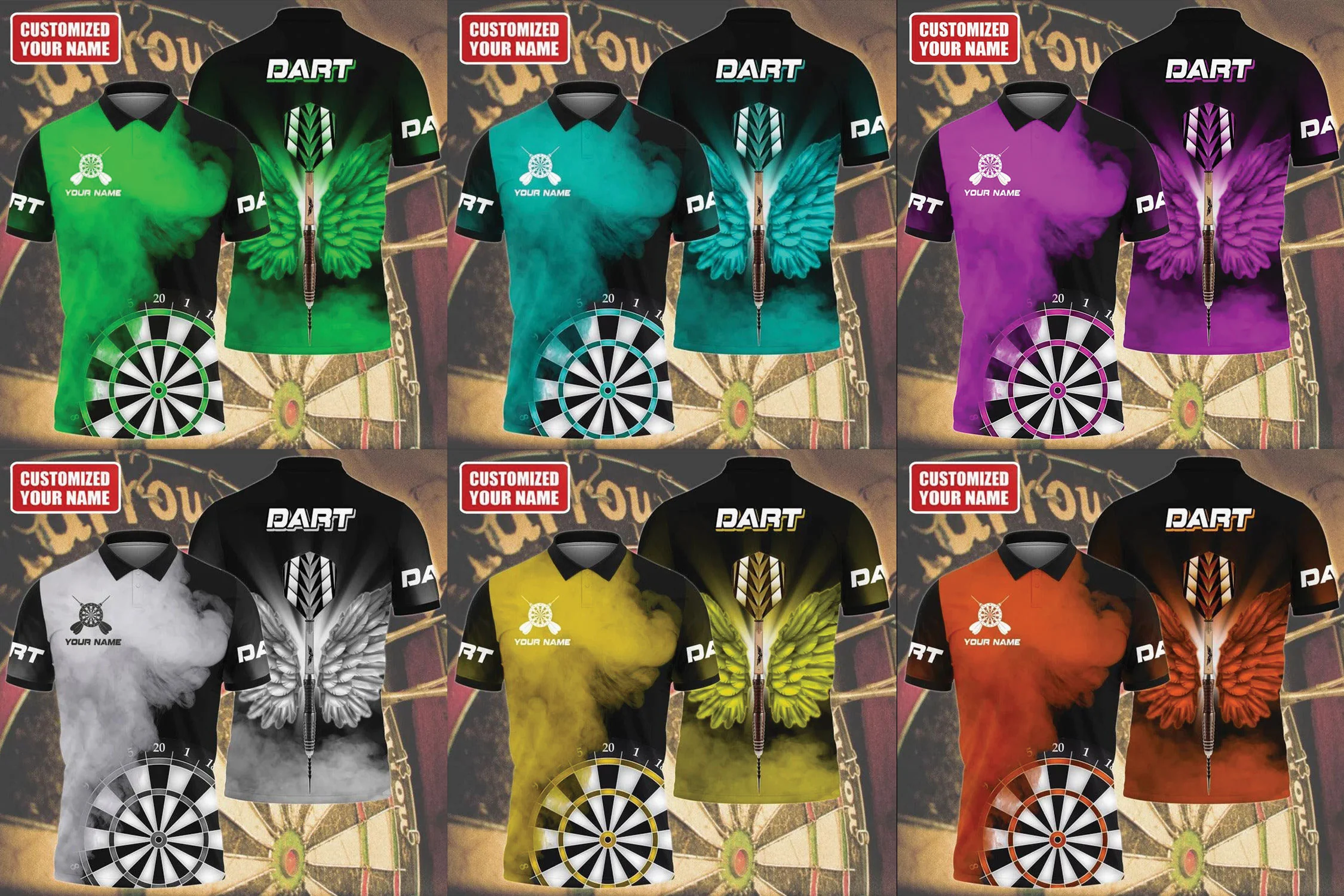 Customized Darts Zip Polo Shirt, Darts Wings, Personalized Name Zip Polo Shirt - Perfect Gift For Darts Lovers, Darts Players - Image 10