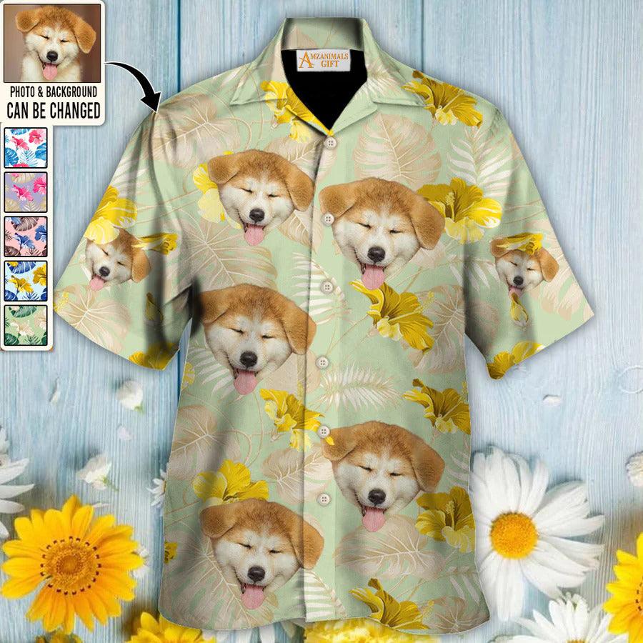 Customized Dog Photo Hawaiian Shirts - Personalized Dog Photo With Tropical Pattern Aloha Shirts - Perfect Gift For Dog Lovers, Friends, Family