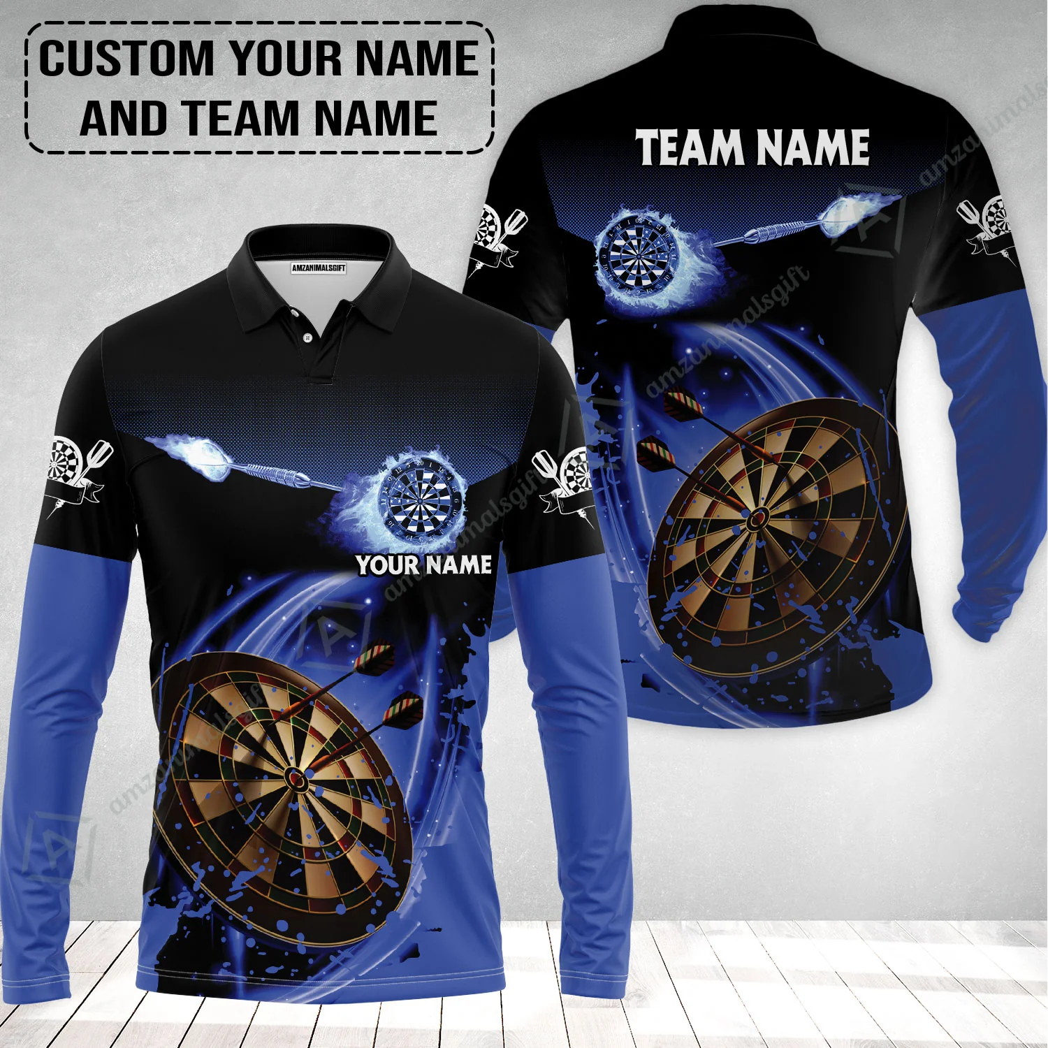 Customized Fire Darts Long Polo Shirt, Personalized Darts For Team Long Polo Shirt - Image 2