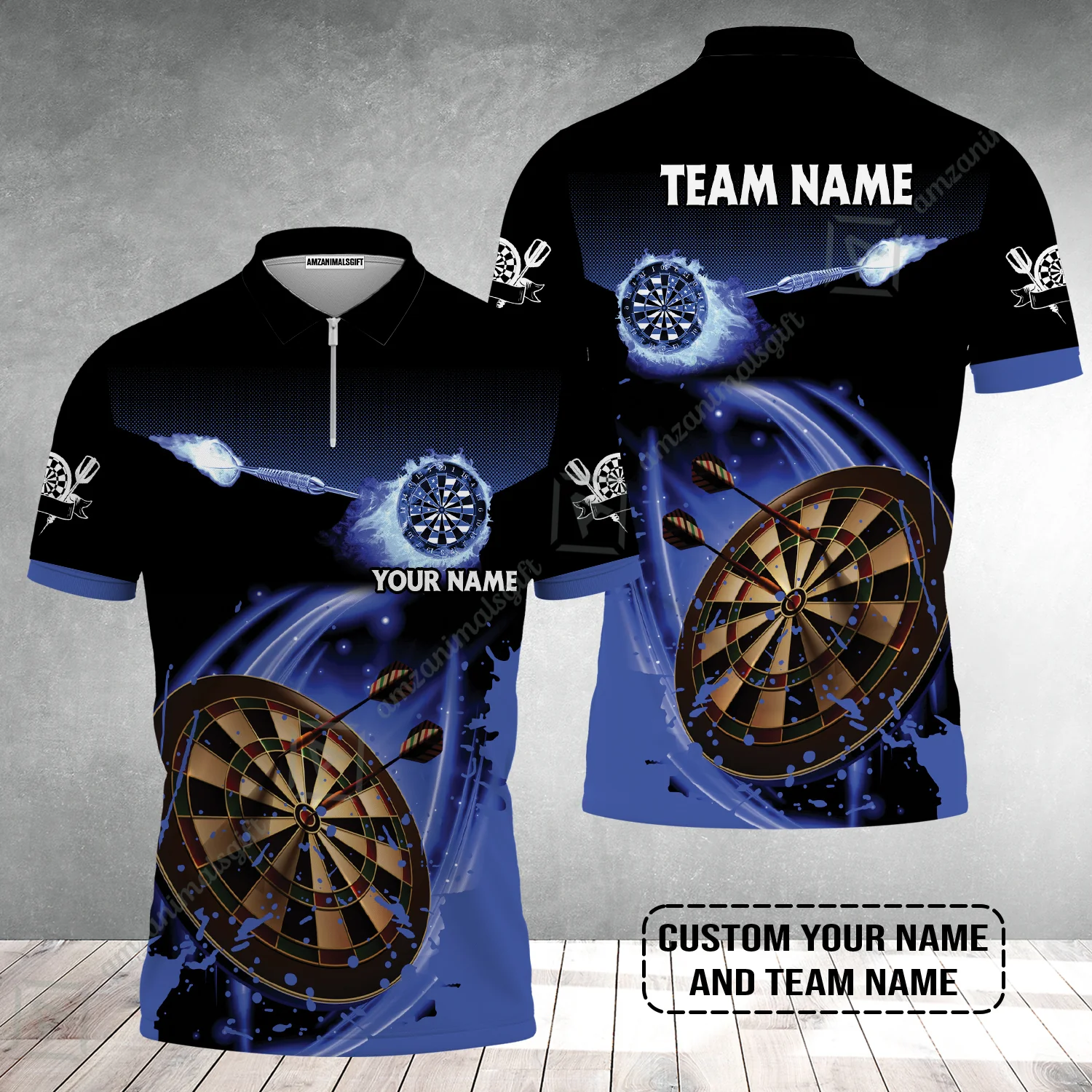 Customized Fire Darts Zip Polo Shirt, Personalized Darts For Team Zip Polo Shirt - Image 2