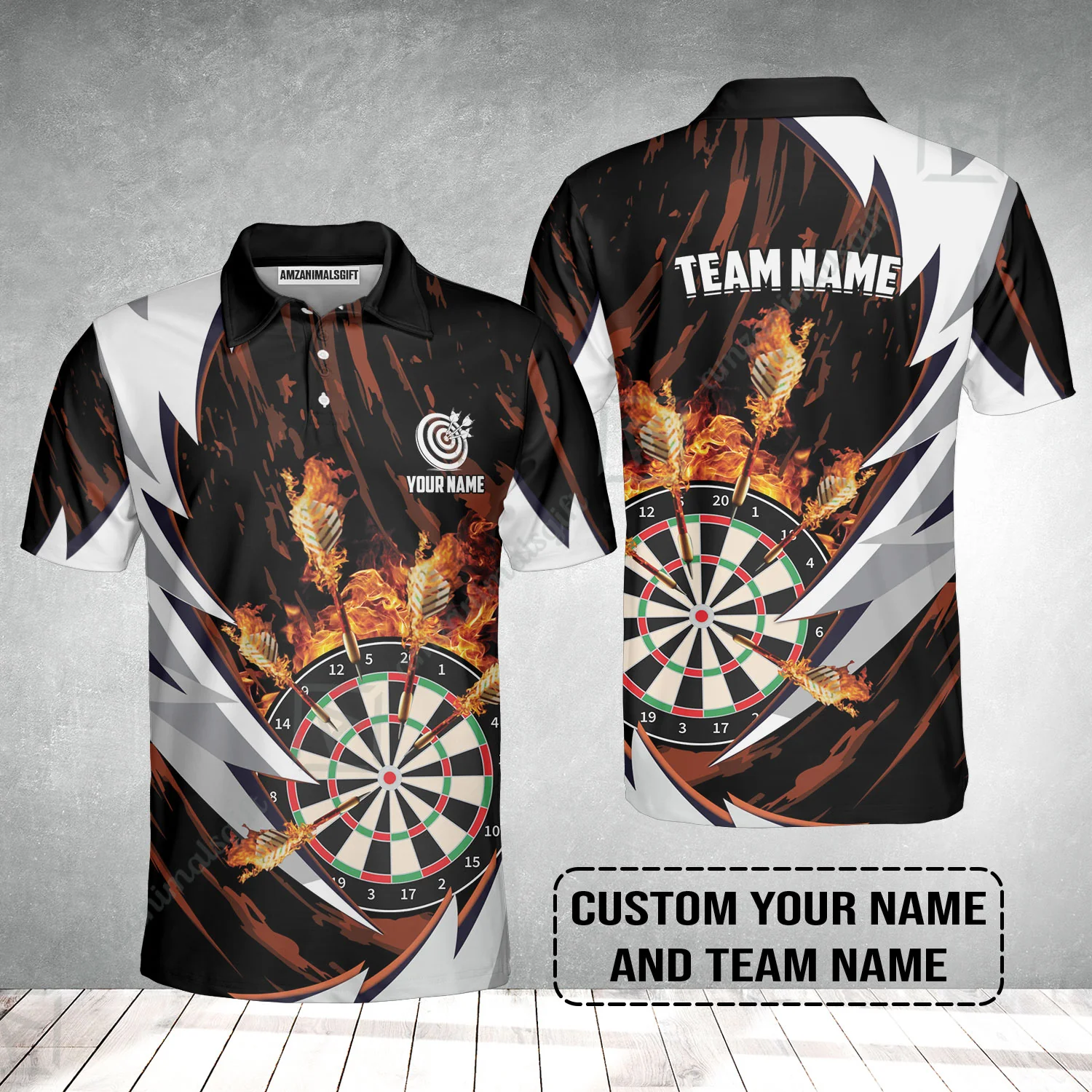 Customized Fire Thunderstorm Darts Men Polo Shirt, Personalized Darts Polo Shirt - Image 2