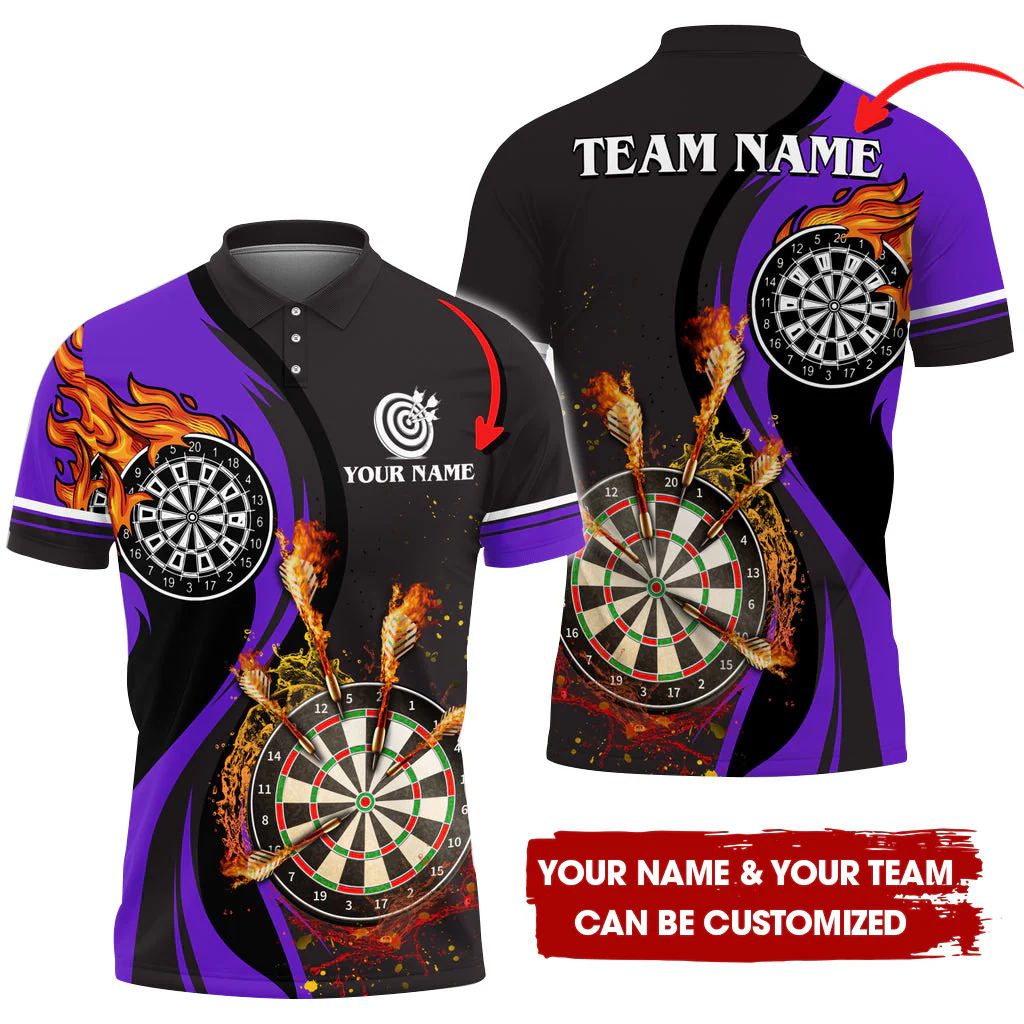 Customized Fire Water Flow Darts Men Polo Shirt, Custom Darts For Team Polo Shirt For Men, Perfect Gift For Darts Lovers, Darts Players - Image 2