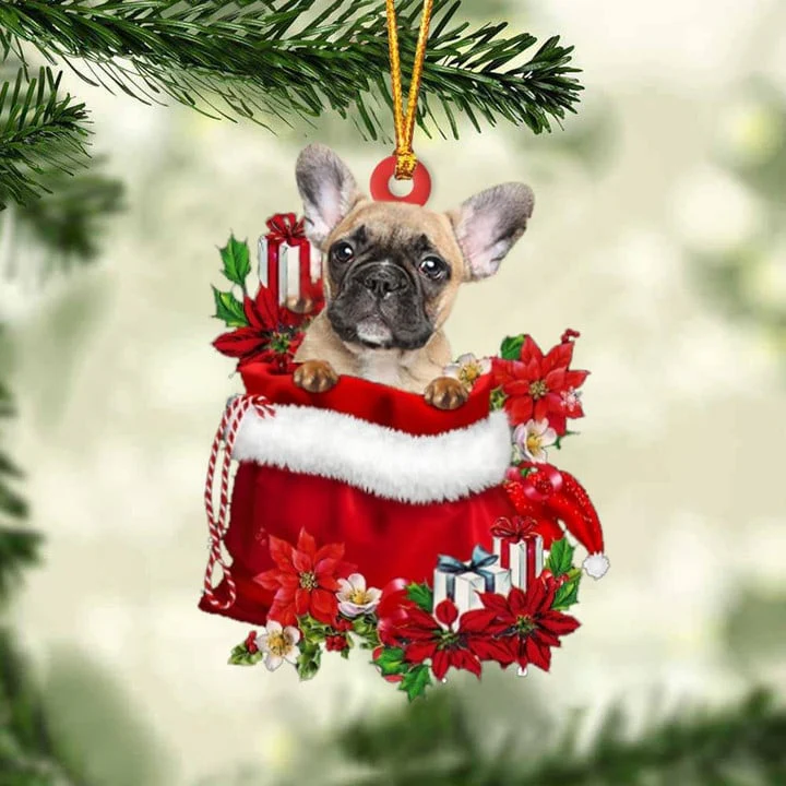 Customized French Bulldog In Red Gift Bag Acrylic Christmas Ornament, Personalized Christmas Gift For Dog Lovers, Dog Mom - Image 4