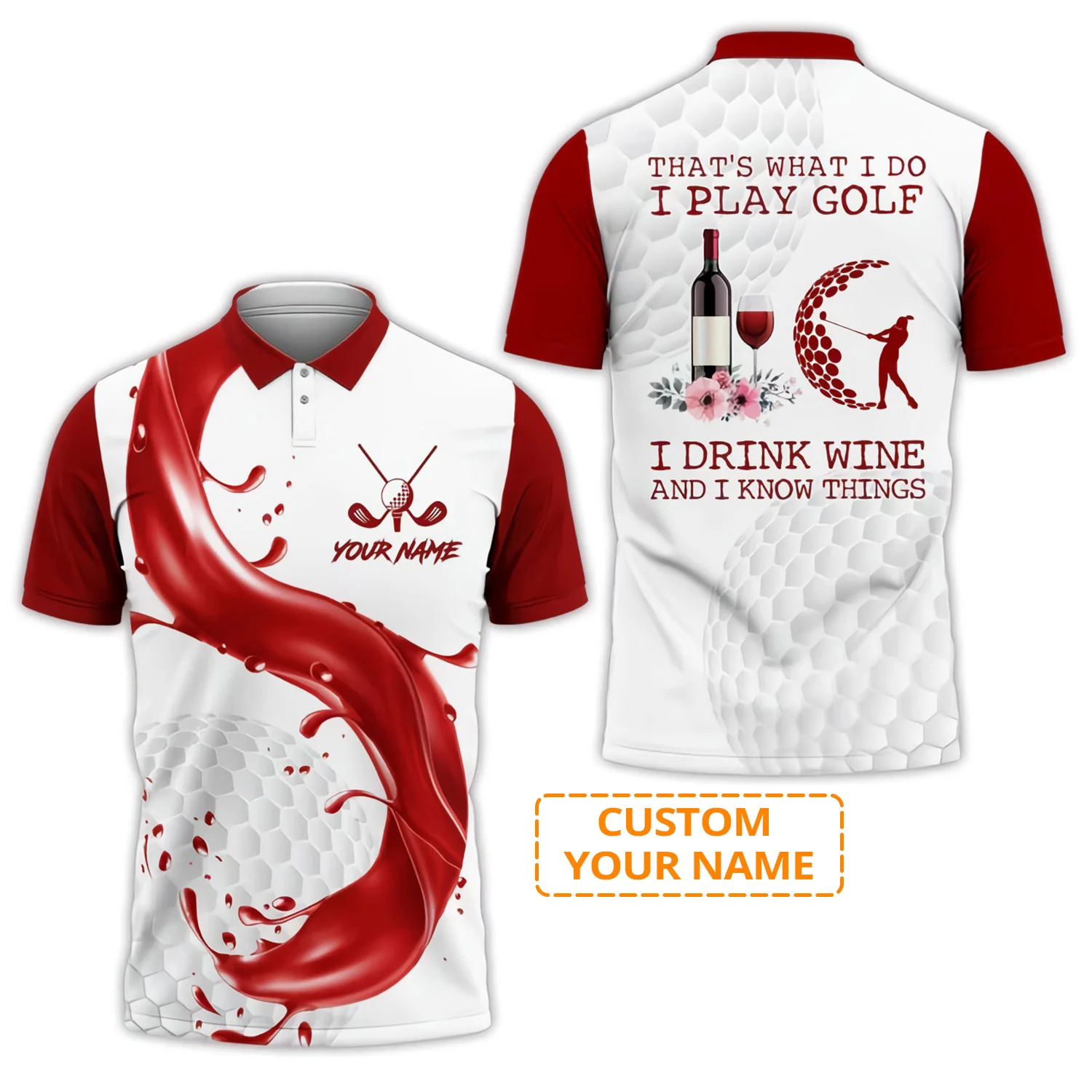 Customized Golf Men Polo Shirt, I Play Golf And Drink Wine, Personalized Name Polo Shirt For Men - Perfect Gift For Golf Lovers, Golfers - Image 2