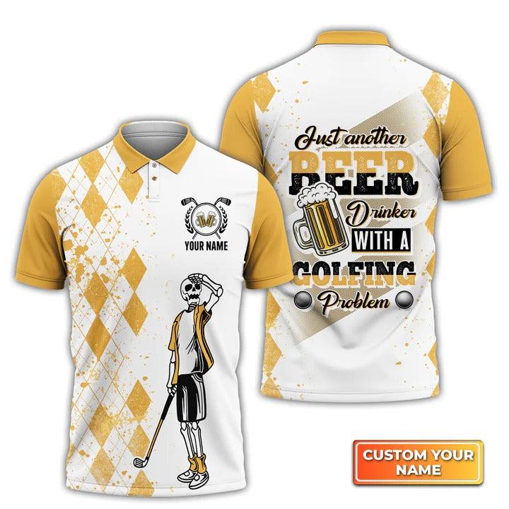 Customized Golf Men Polo Shirt, Skull, Beer, Just Another Beer Personalized Name Polo Shirt For Men - Perfect Gift For Golf Lovers, Golfers - Image 2