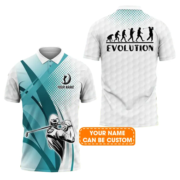 Customized Golf Men Polo Shirts, Golfing Evolution Blue Pattern, Personalized Name Golf Polo Shirt For Men - Best Gift For Golf Lovers, Golfers - Image 2