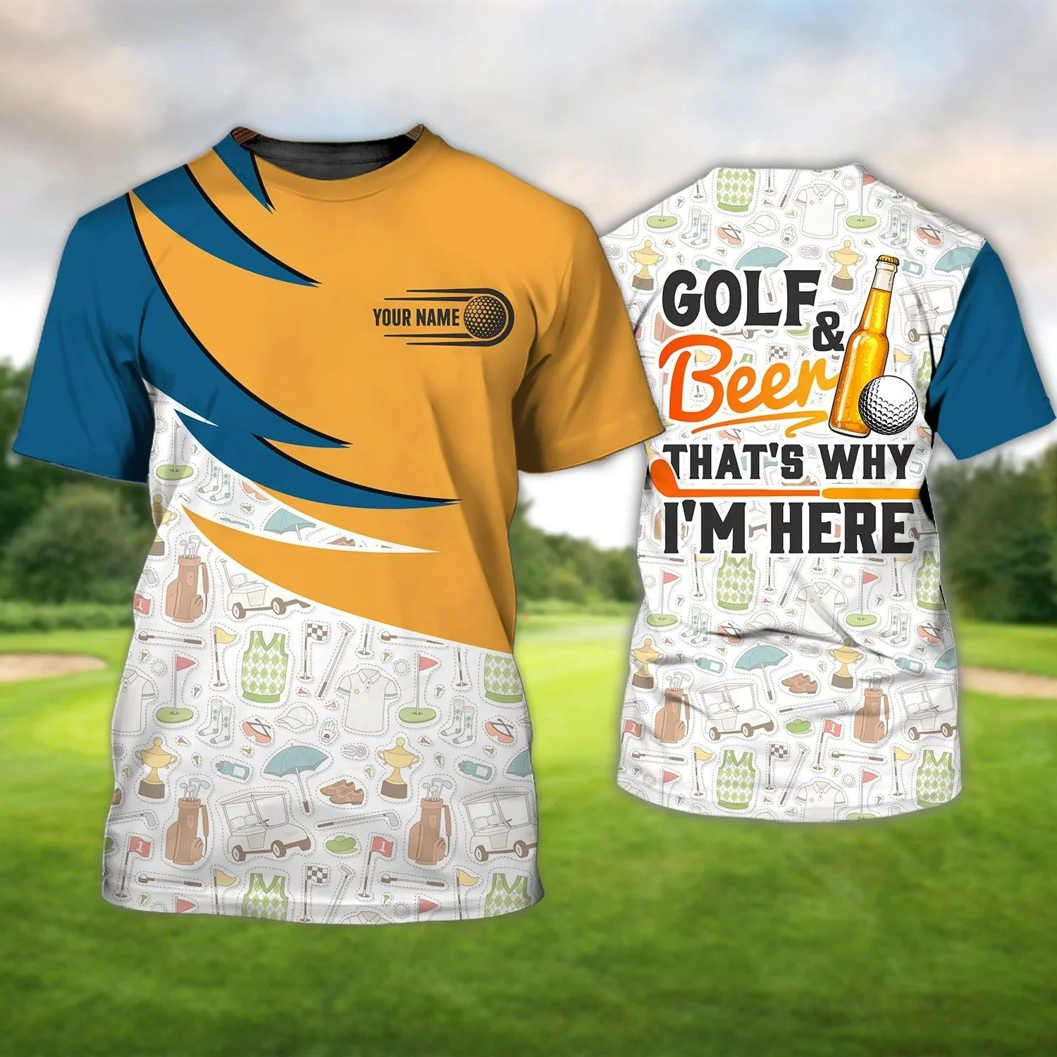 Customized Golf T Shirt, Personalized Name Golf And Beer That’s Why I’m Here Golf Icon T Shirt For Golf Lovers - Perfect Gift For Golfer, Friend