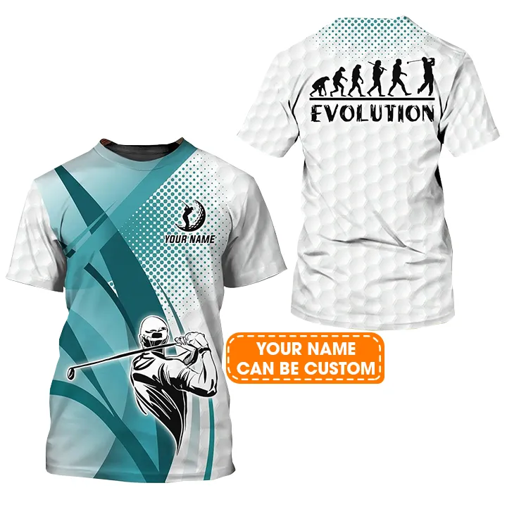 Customized Golf T Shirt, Personalized Name Golfing Evolution Blue Pattern T Shirt For Golf Lovers - Perfect Gift For Golfer, Friend, Family - Image 2