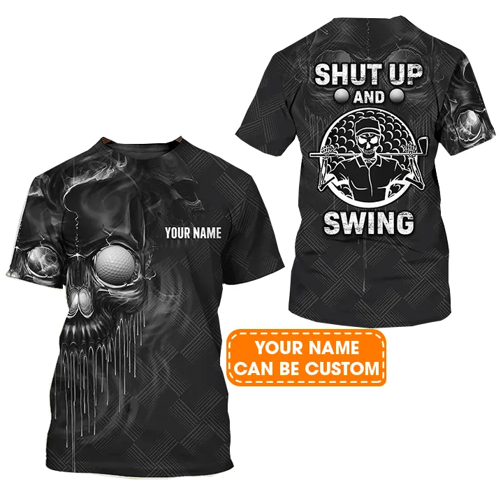 Customized Golf T Shirt, Personalized Name Skull Golf Shut Up And Swing T Shirt For Golf Lovers - Perfect Gift For Golfer, Friend, Family - Image 2