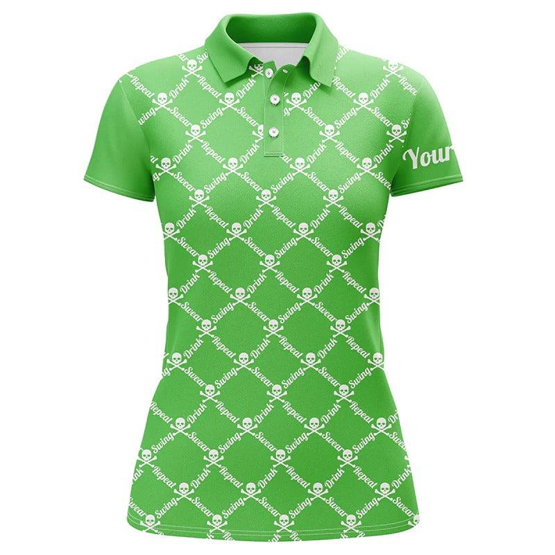 Customized Golf Women Polo Shirt,  Personalized  Swing Swear Drink Repeat Golf Skull Golf Polo Shirts - Perfect Gift For Ladies, Golf Lovers, Golfers - Image 3