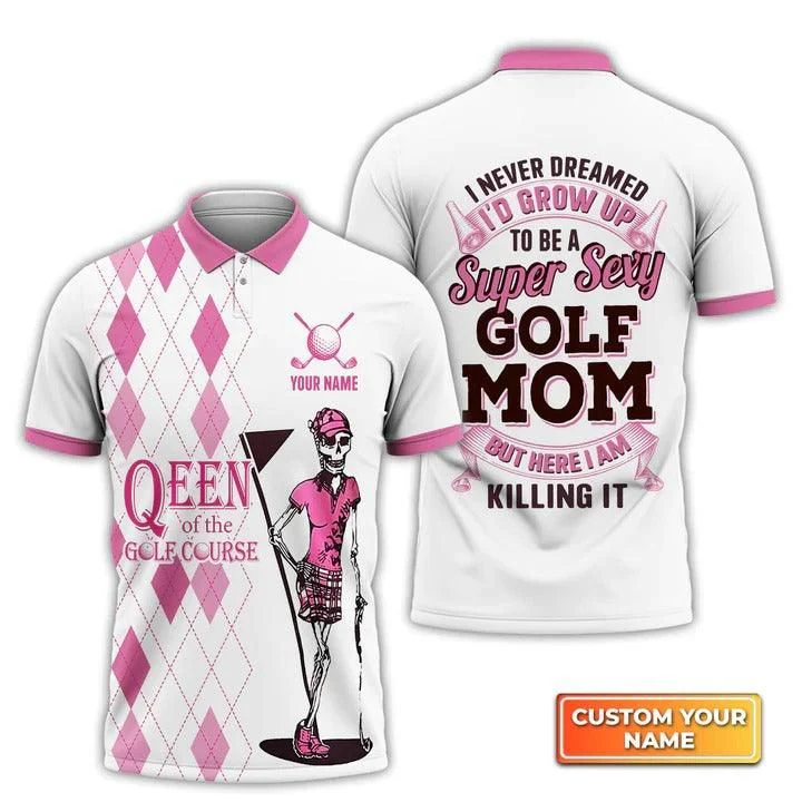 Customized Golf Polo Shirt, Skull Girl, Super Sexy Golf Mom, Personalized Name Polo Shirt For Ladies - Perfect Gift For Golf Lovers, Golfers - Image 2