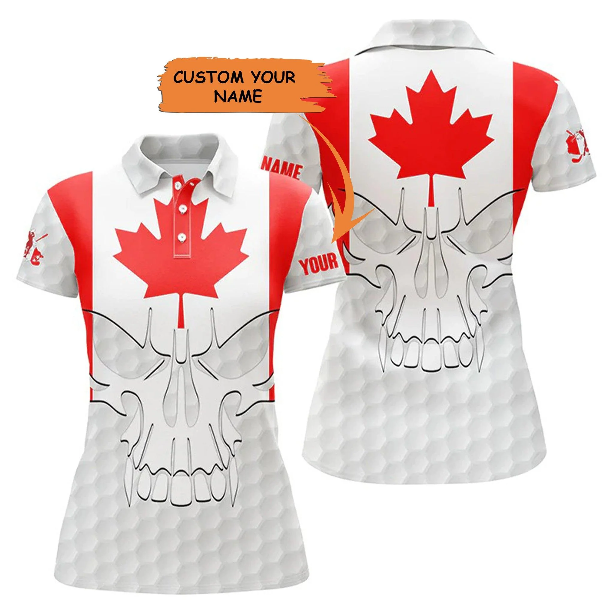 Customized Golf Women Polo Shirts, Canada Flag Patriot Personalized Skull Golf Ball Shirts - Perfect Gift For Ladies, Golf Lovers, Golfers