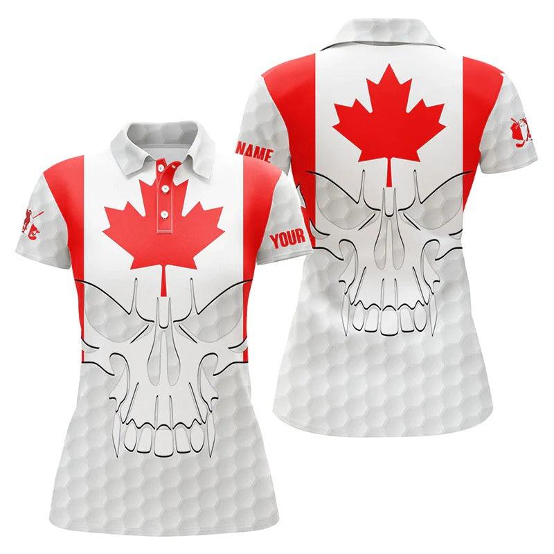 Customized Golf Women Polo Shirts, Canada Flag Patriot Personalized Skull Golf Ball Shirts - Perfect Gift For Ladies, Golf Lovers, Golfers - Image 2