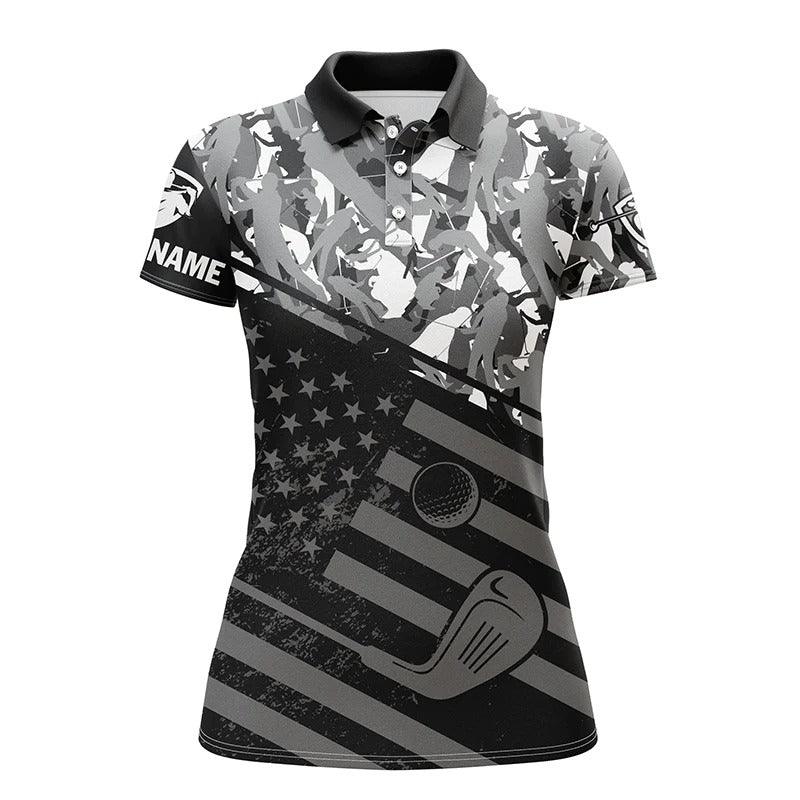 Customized Golf Women Polo Shirts, Personalized Black American Flag Patriotic Green Camo Shirts - Perfect Gift For Ladies, Golf Lovers, Golfers - Image 3