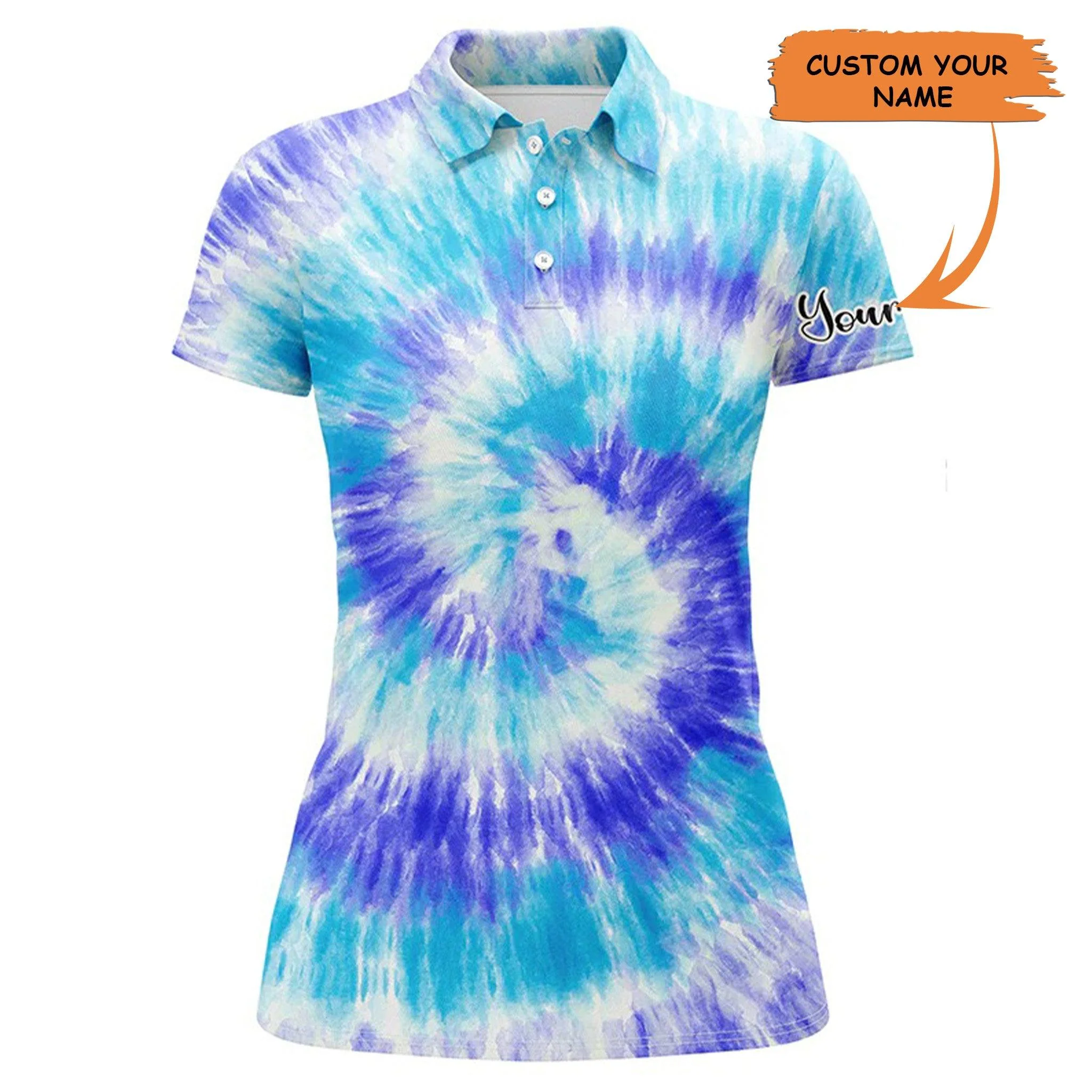 Customized Golf Women Polo Shirts, Personalized Blue Turquoise Tie Dye Background Golf Polo Shirts - Perfect Gift For Ladies, Golf Lovers, Golfers