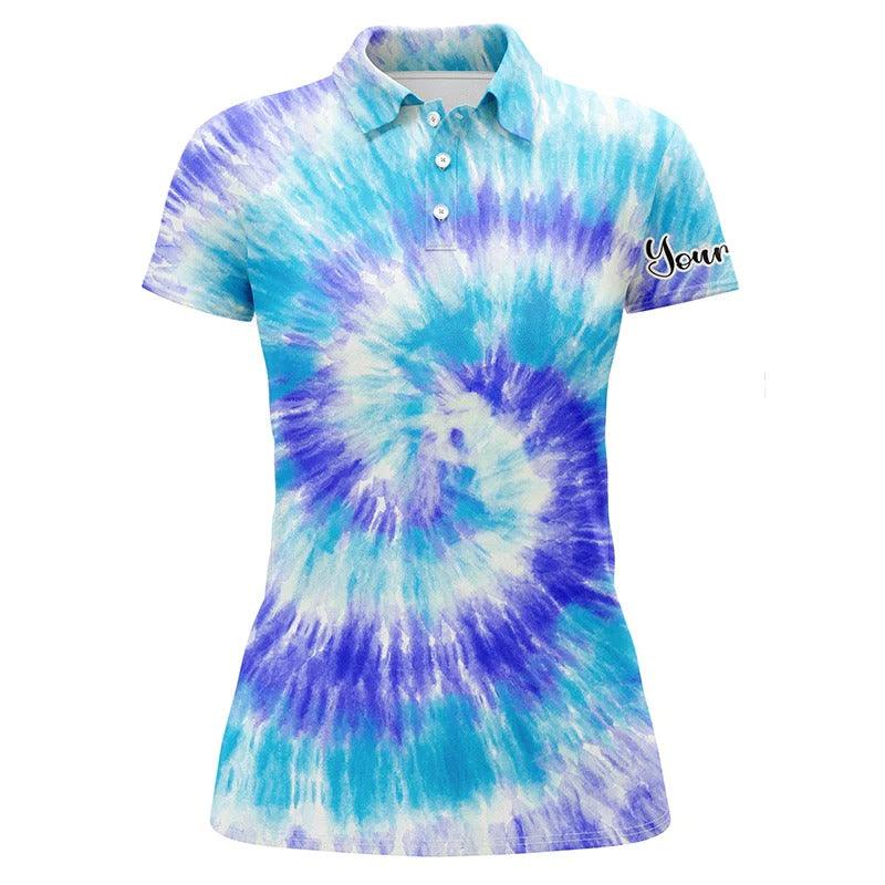 Customized Golf Women Polo Shirts, Personalized Blue Turquoise Tie Dye Background Golf Polo Shirts - Perfect Gift For Ladies, Golf Lovers, Golfers - Image 2