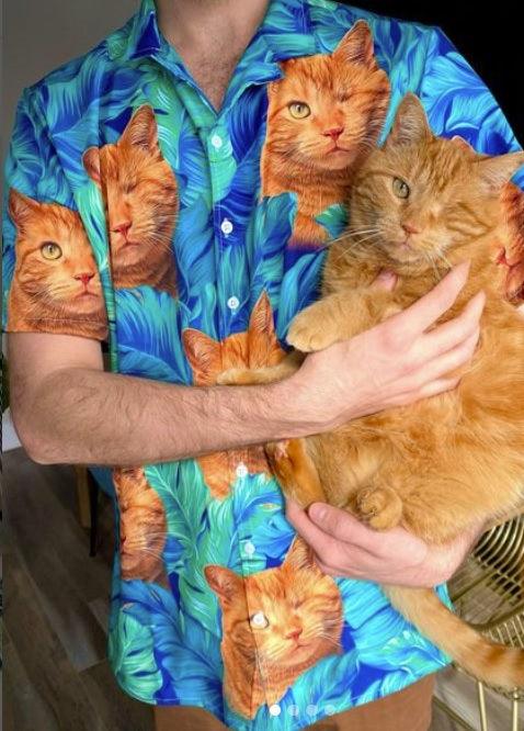 Customized Hawaiian Shirt With Pet Face - Turquoise And Blue Tropical Leaves Pattern Aloha Shirt, Pet Face Shirt - Personalized Gift For Pet Lovers - Image 5