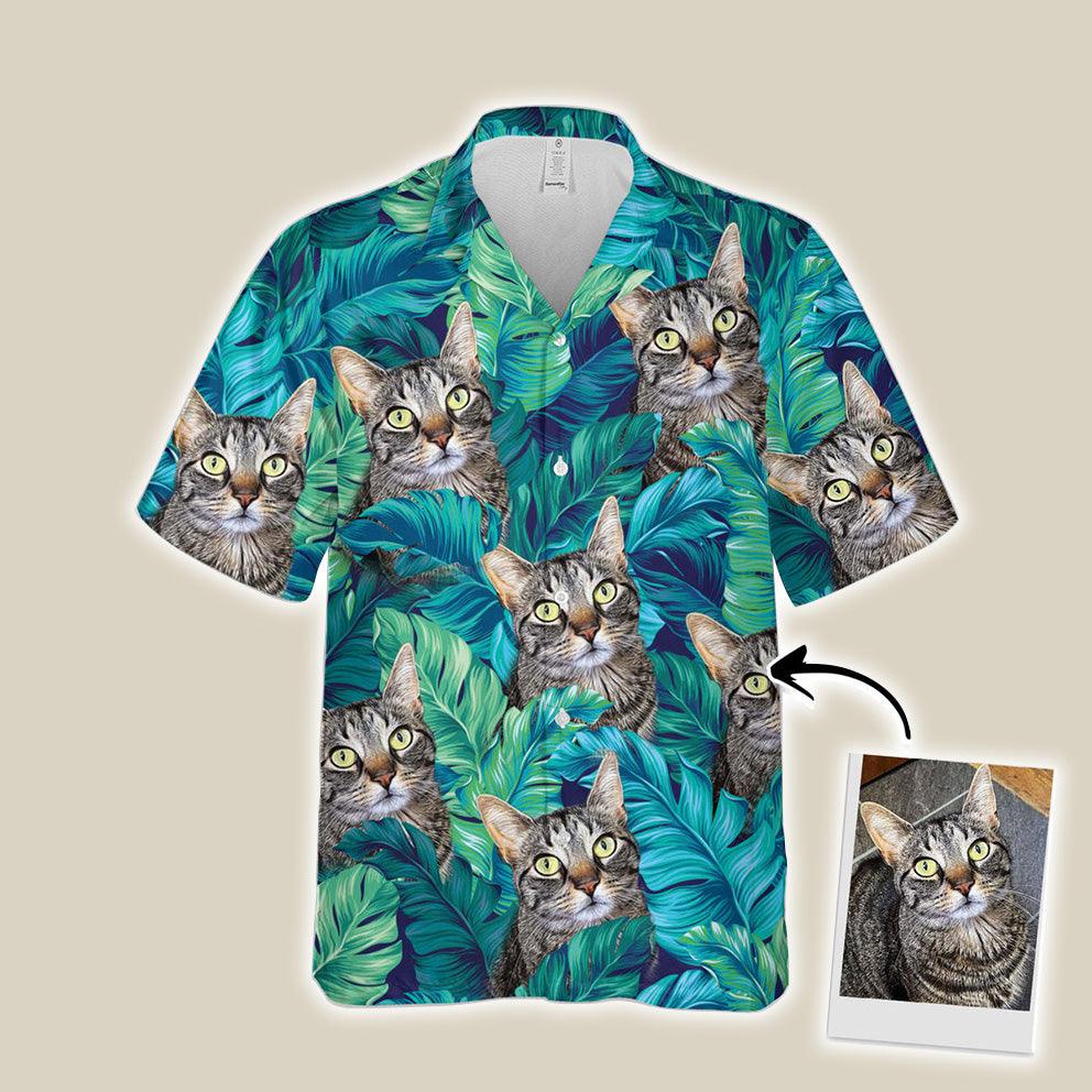 Customized Hawaiian Shirt With Pet Face - Turquoise And Blue Tropical Leaves Pattern Aloha Shirt, Pet Face Shirt - Personalized Gift For Pet Lovers - Image 8