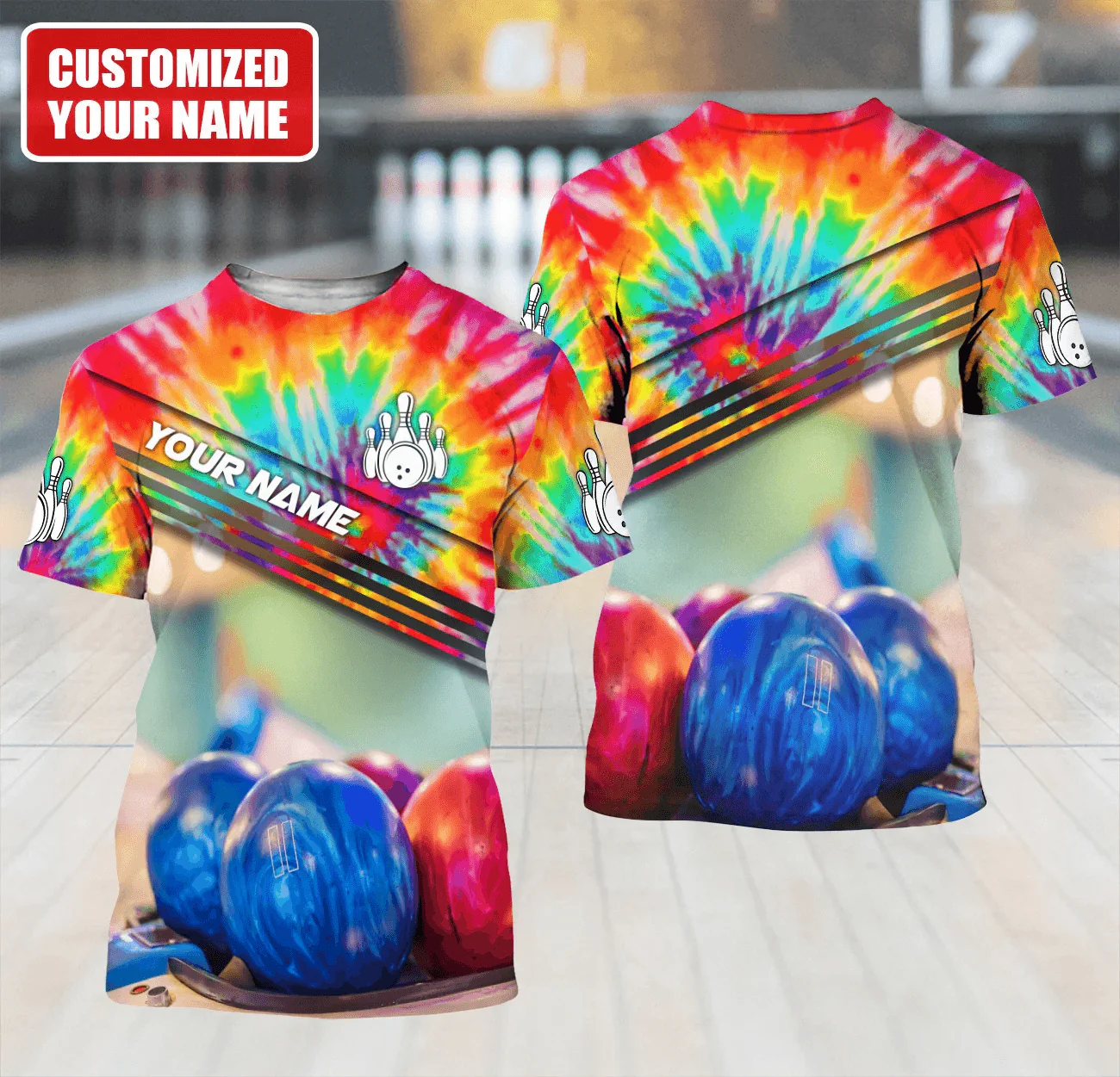 Customized Name 3D Bowling T Shirt, Personalized Tie Dye Bowling Shirt For Men, Colorful Bowling Shirt - Perfect Gift For Bowling Lovers, Bowlers - Image 2