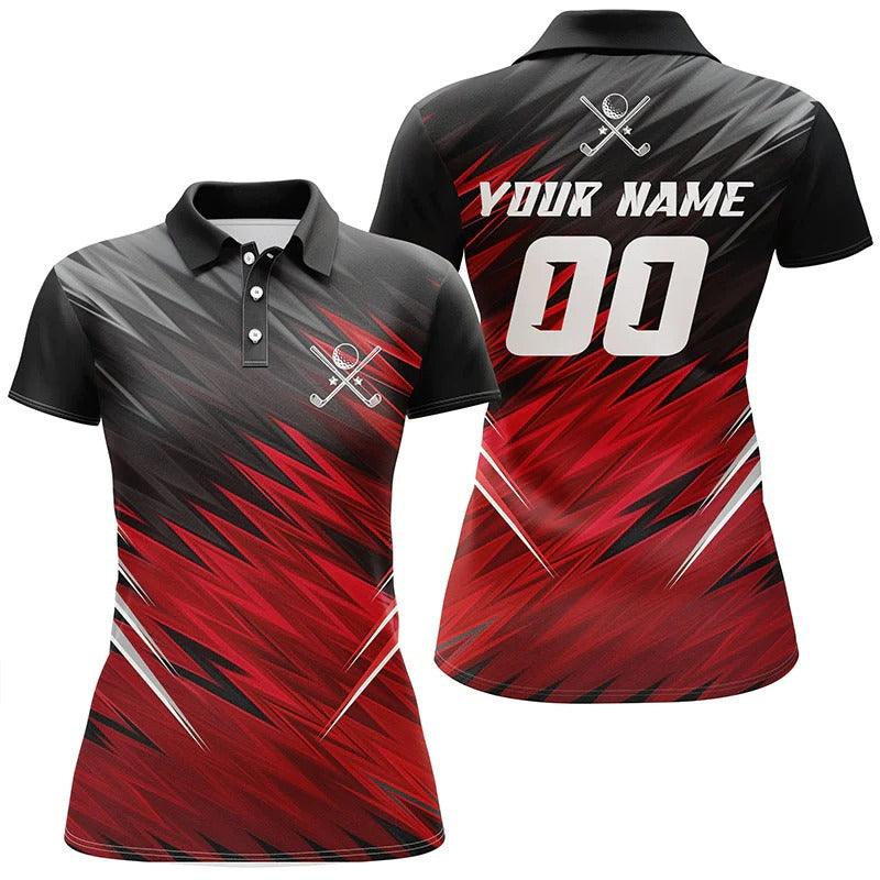 Customized Name And Number Golf Women Polo Shirts, Personalized Black And Red Lightning Team Golf Shirts - Perfect Gift For Ladies, Golf Lovers, Golfers - Image 2