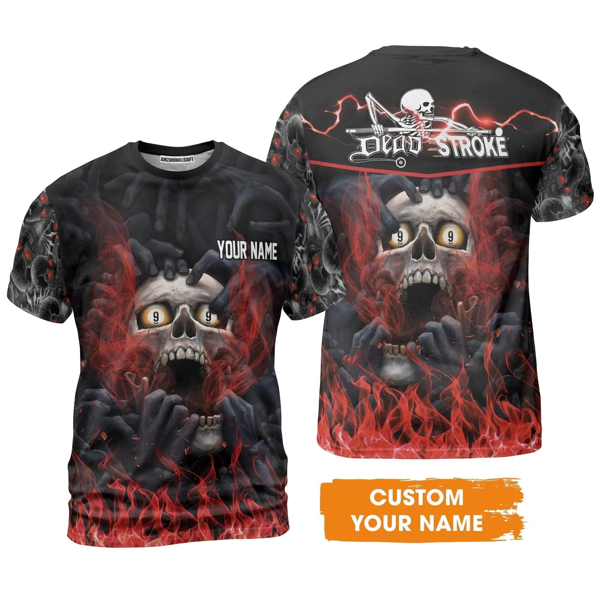 Customized Name Billiard Sweater, Dead Stroke Pool 9 Ball Skull On Fire Sweater - Gift For Billiard Players - Image 5