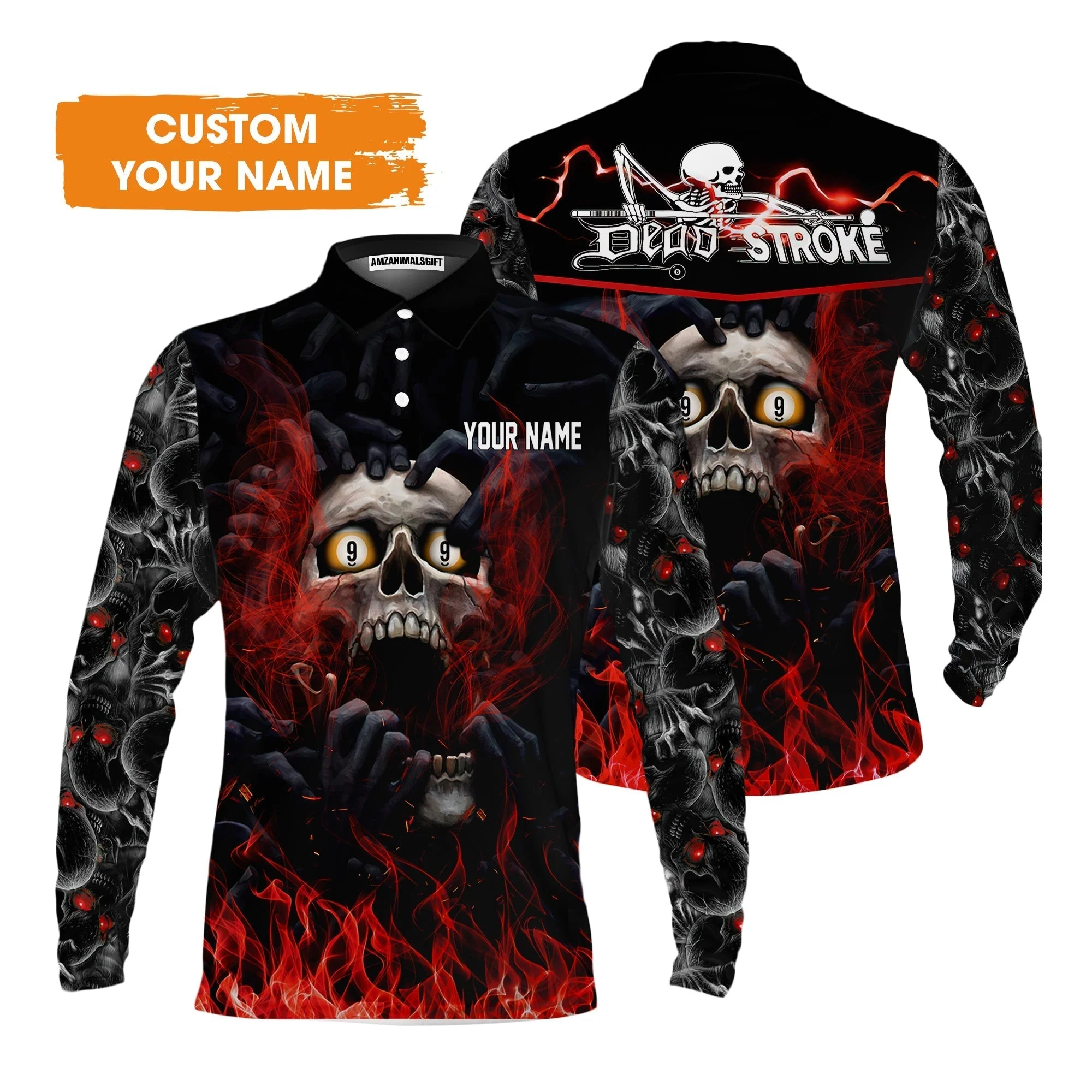 Customized Name Billiard Sweatshirt, Dead Stroke Pool 9 Ball Skull On Fire Sweatshirt - Gift For Billiard Players - Image 6