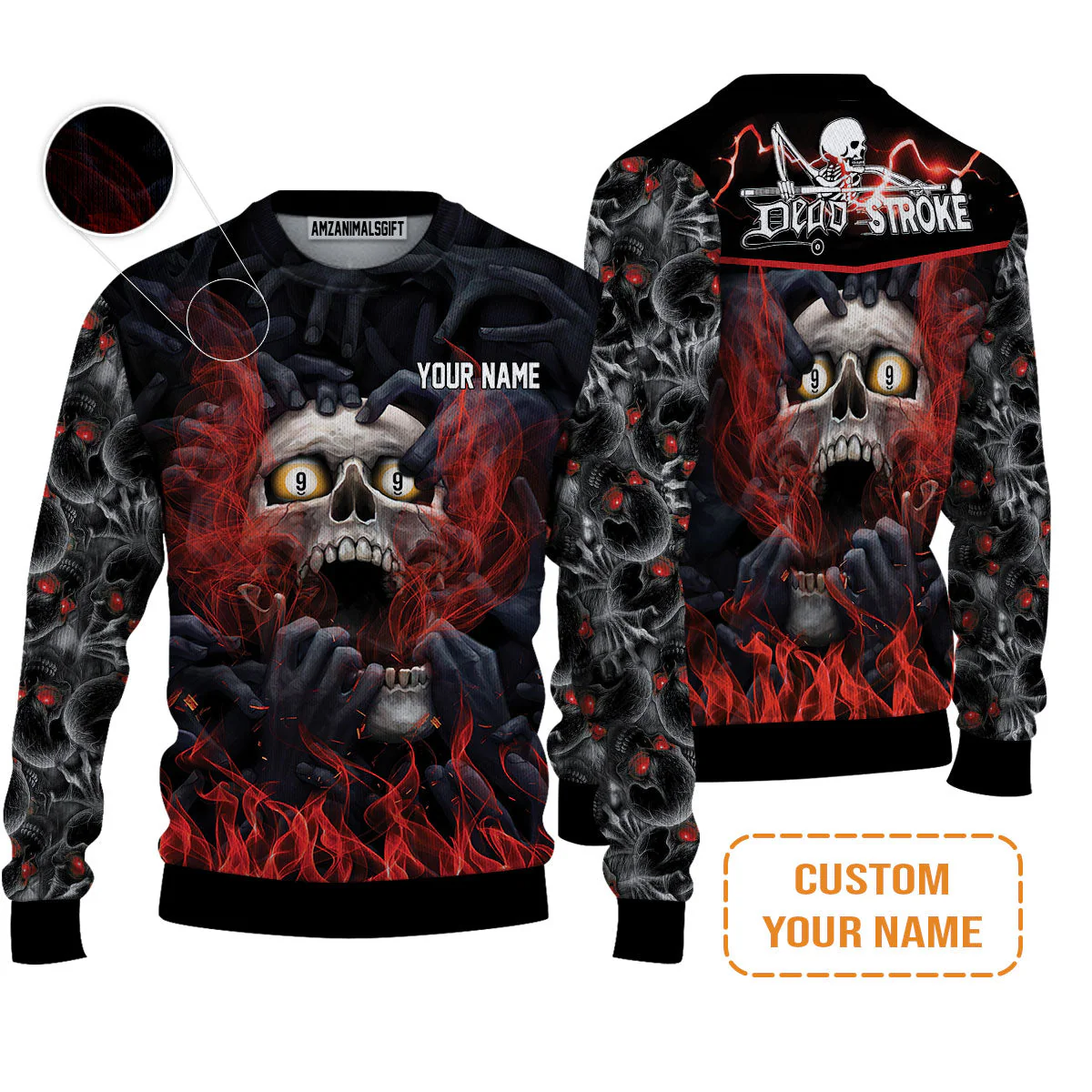Customized Name Billiard Sweatshirt, Dead Stroke Pool 9 Ball Skull On Fire Sweatshirt - Gift For Billiard Players - Image 7