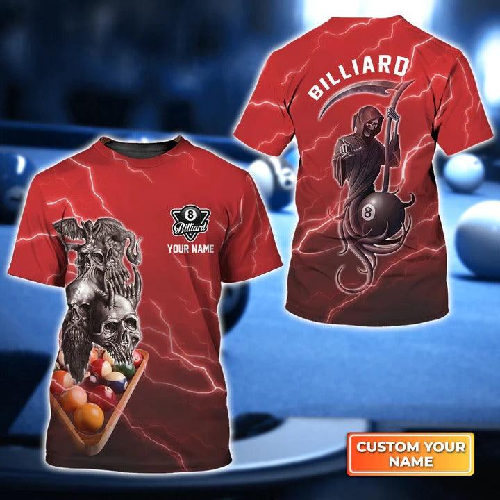 Customized Name Billiard T Shirt, Pool 8 Ball Death In Red Lightning Personalized Billiard T Shirt For Men - Gift For Billiard Lovers