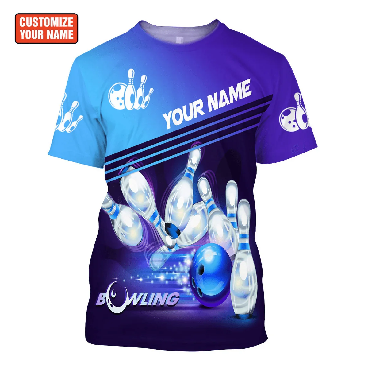 Customized Name Bowling Kids and Youth T Shirt, Personalized Blue Bowling Shirt Team Uniform Player - Best Gift For Kids, Son, Daughter