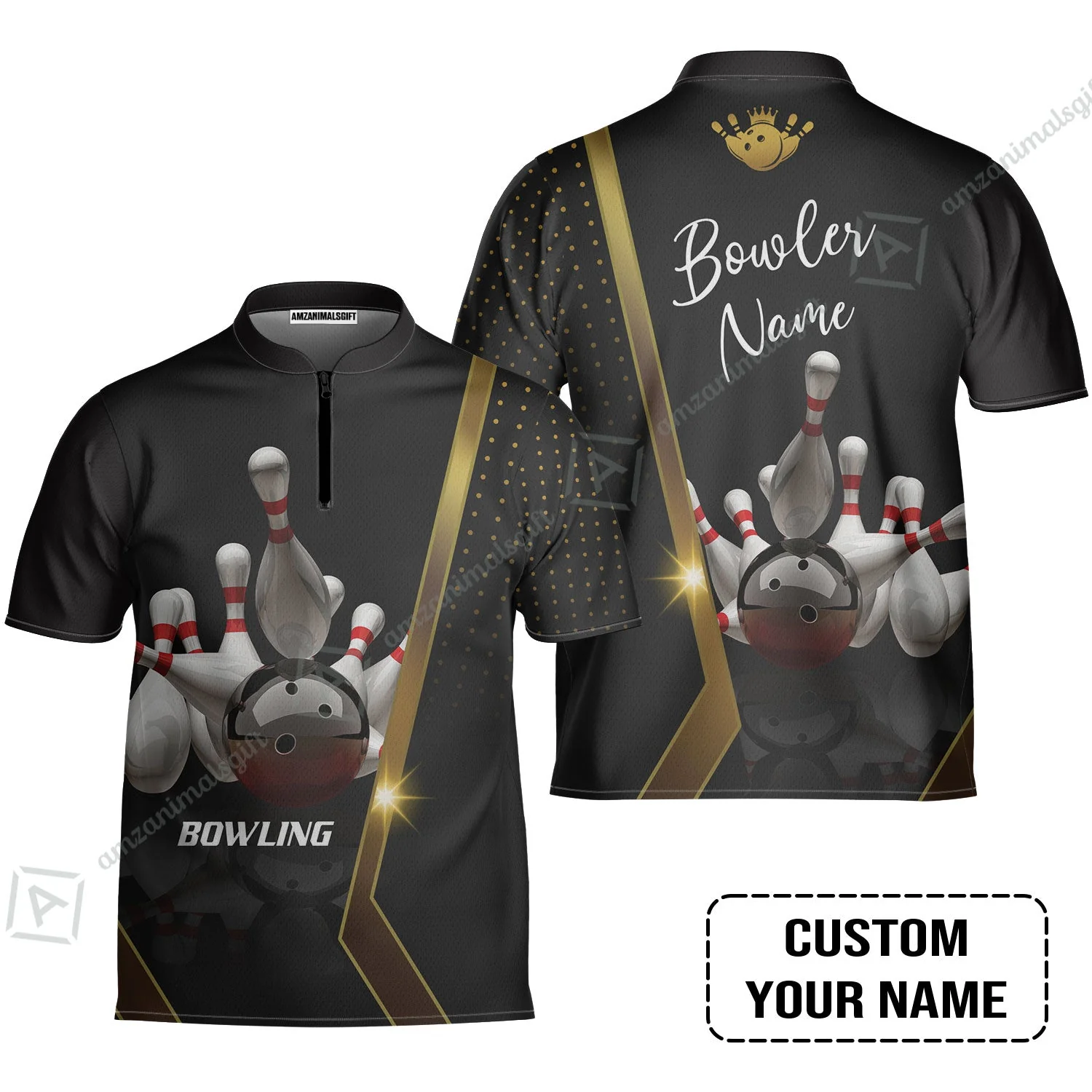 Customized Name Bowling Long Polo Shirt, Bowling Pin and Ball Personalized Bowling Long Polo Shirt - Image 4