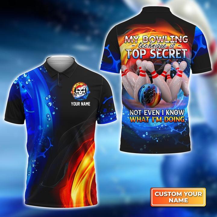 Customized Name Bowling Men Polo Shirt, My Bowling Technique is Top Secret Personalized Bowling Polo Shirt - Gift For Bowling Players Uniforms, Bowling Lovers