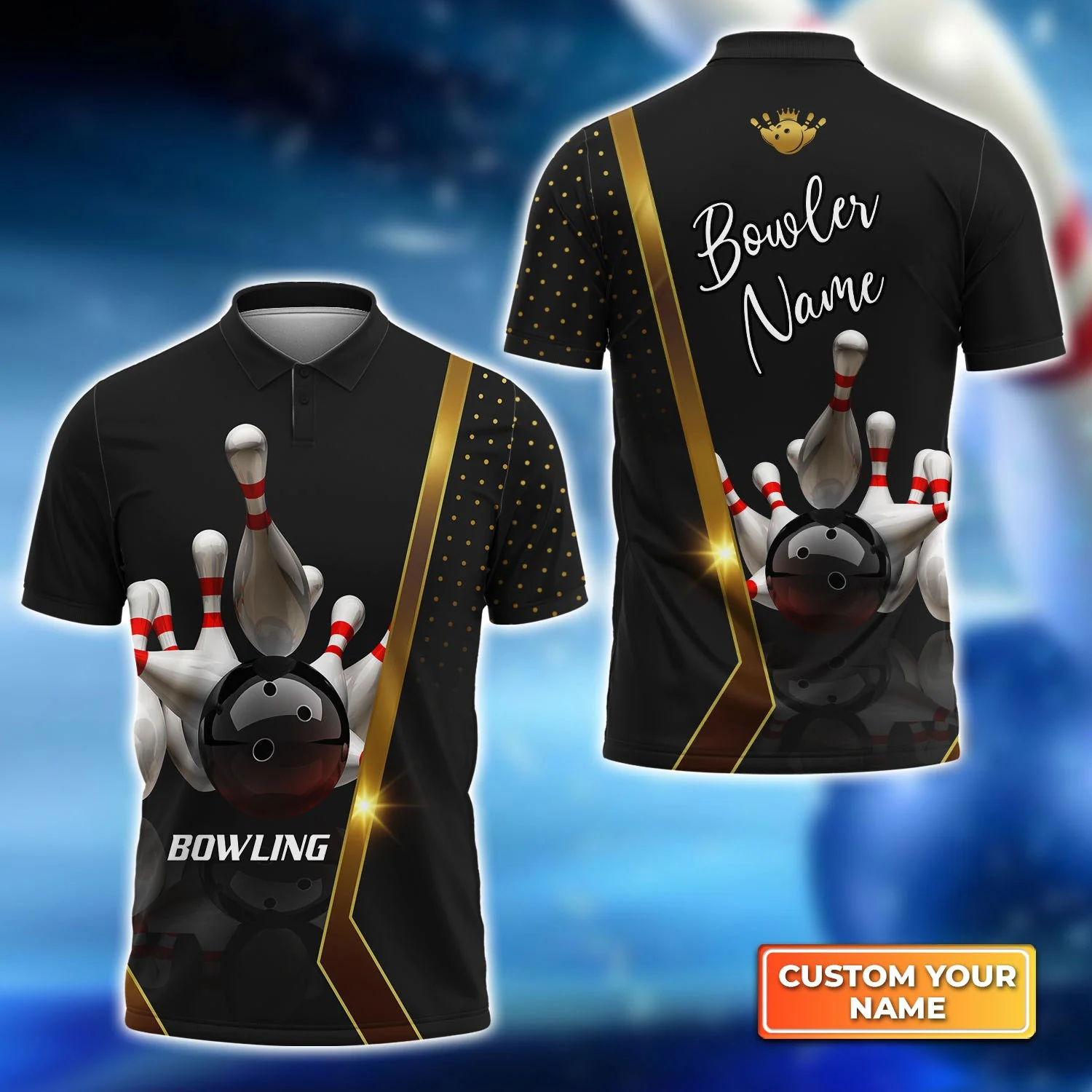 Customized Name Bowling Polo Shirt, Bowling Pin and Ball Personalized Bowling Polo Shirt - Image 2
