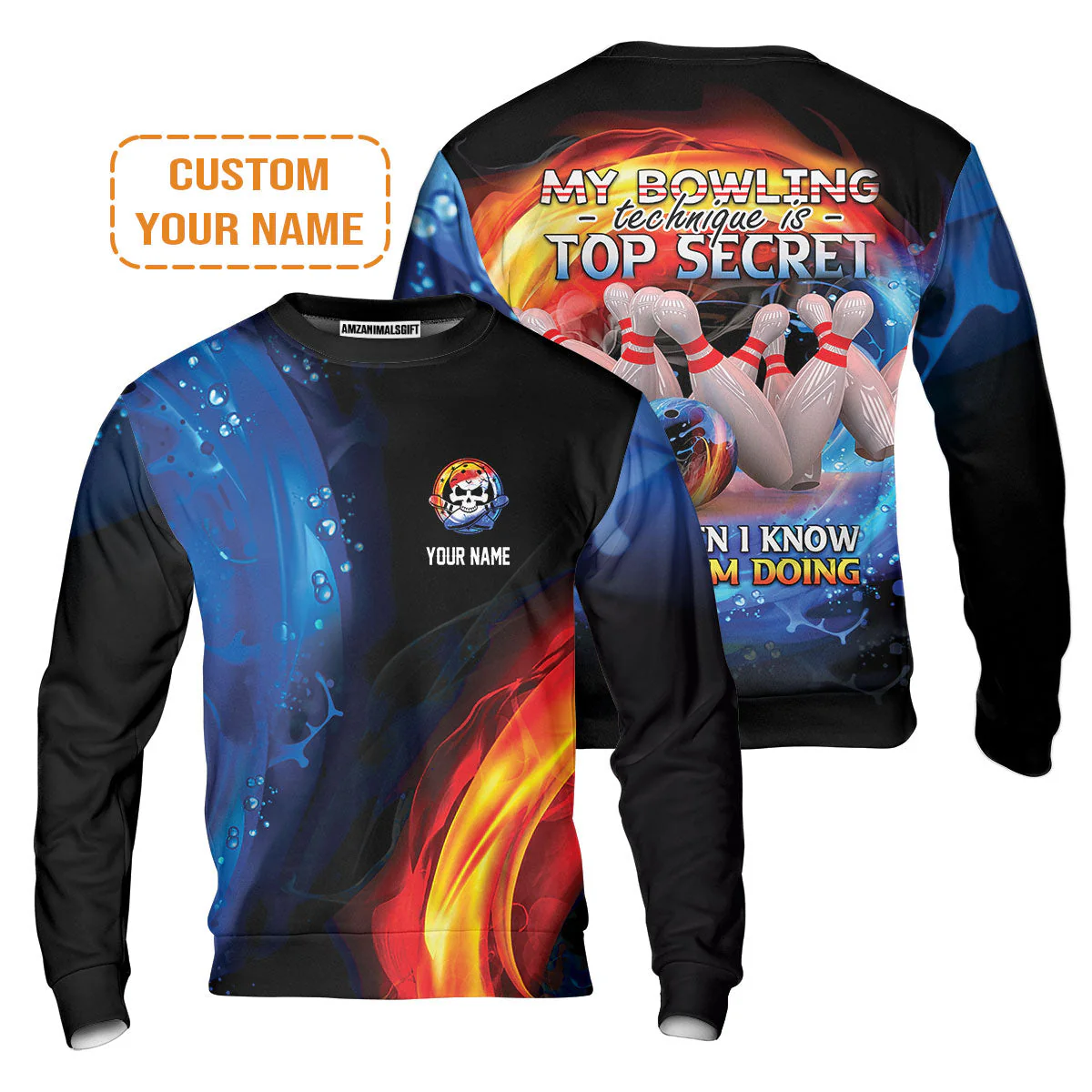 Customized Name Bowling Sweater, My Bowling Technique is Top Secret Personalized Bowling Sweater - Image 6