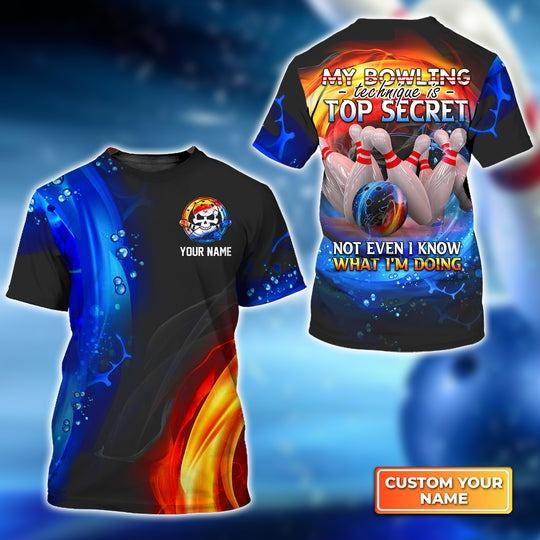 Customized Name Bowling T Shirt, My Bowling Technique is Top Secret Personalized Bowling T Shirt For Men - Gift For Bowling Lovers, Bowlers
