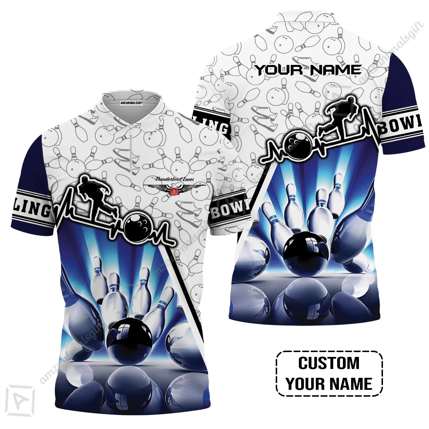 Customized Name Bowling Hoodie, Personalized Unique Design Blue Heartbeat Bowling Hoodie - Image 4